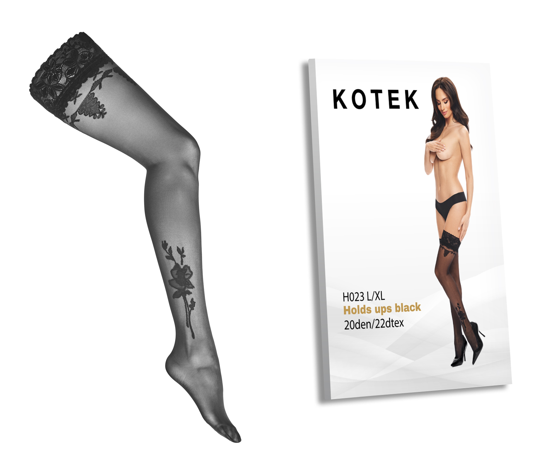 KOTEK Halterlose Strümpfe H023 schwarz L/XL KOTEK Halterlose Strümpfe H023 schwarz L/XL
