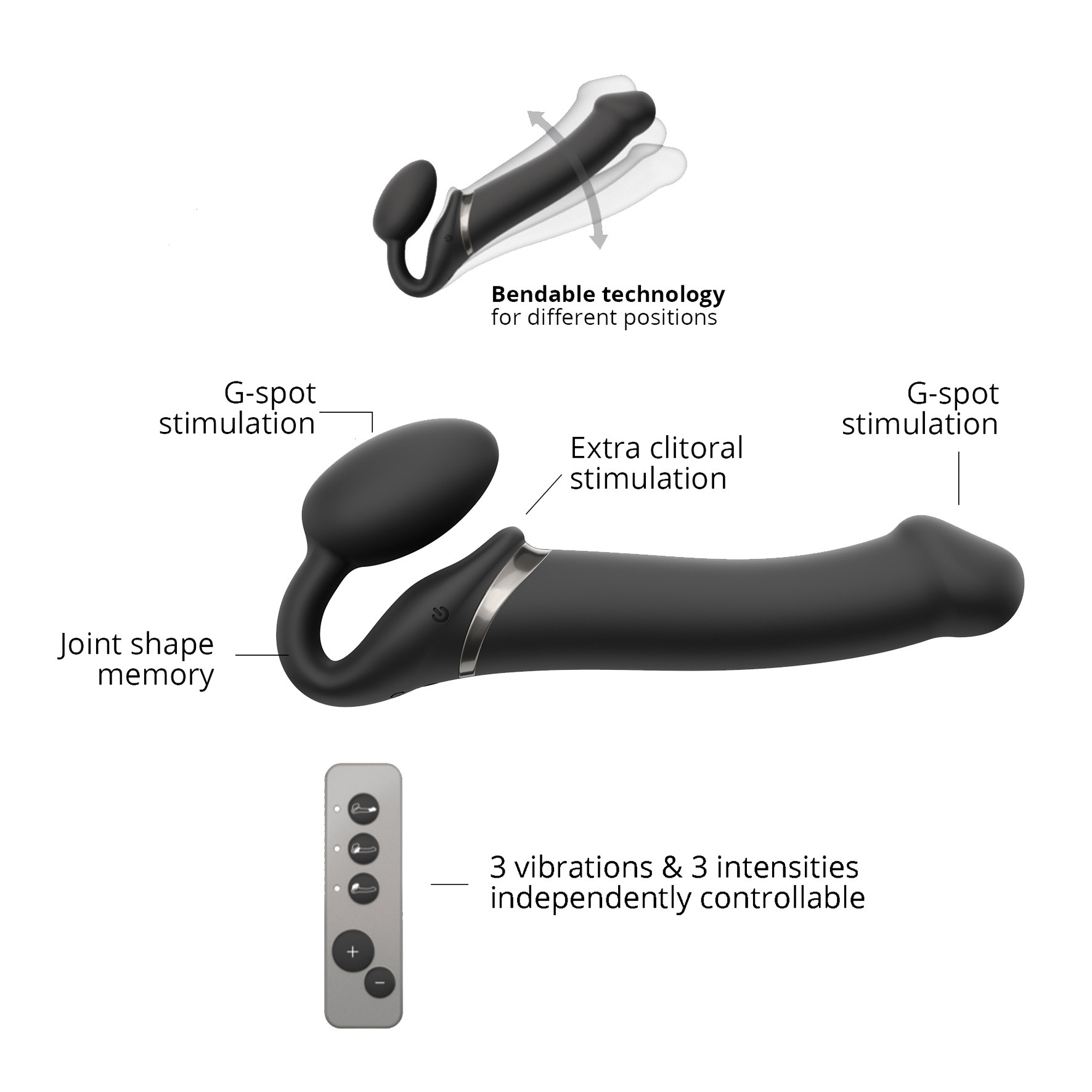 Strap-on-me Vibrating bendable strap-on black L