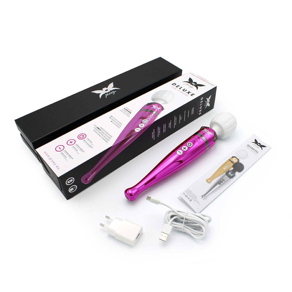 Pixey Deluxe Wand Massager pink chrome