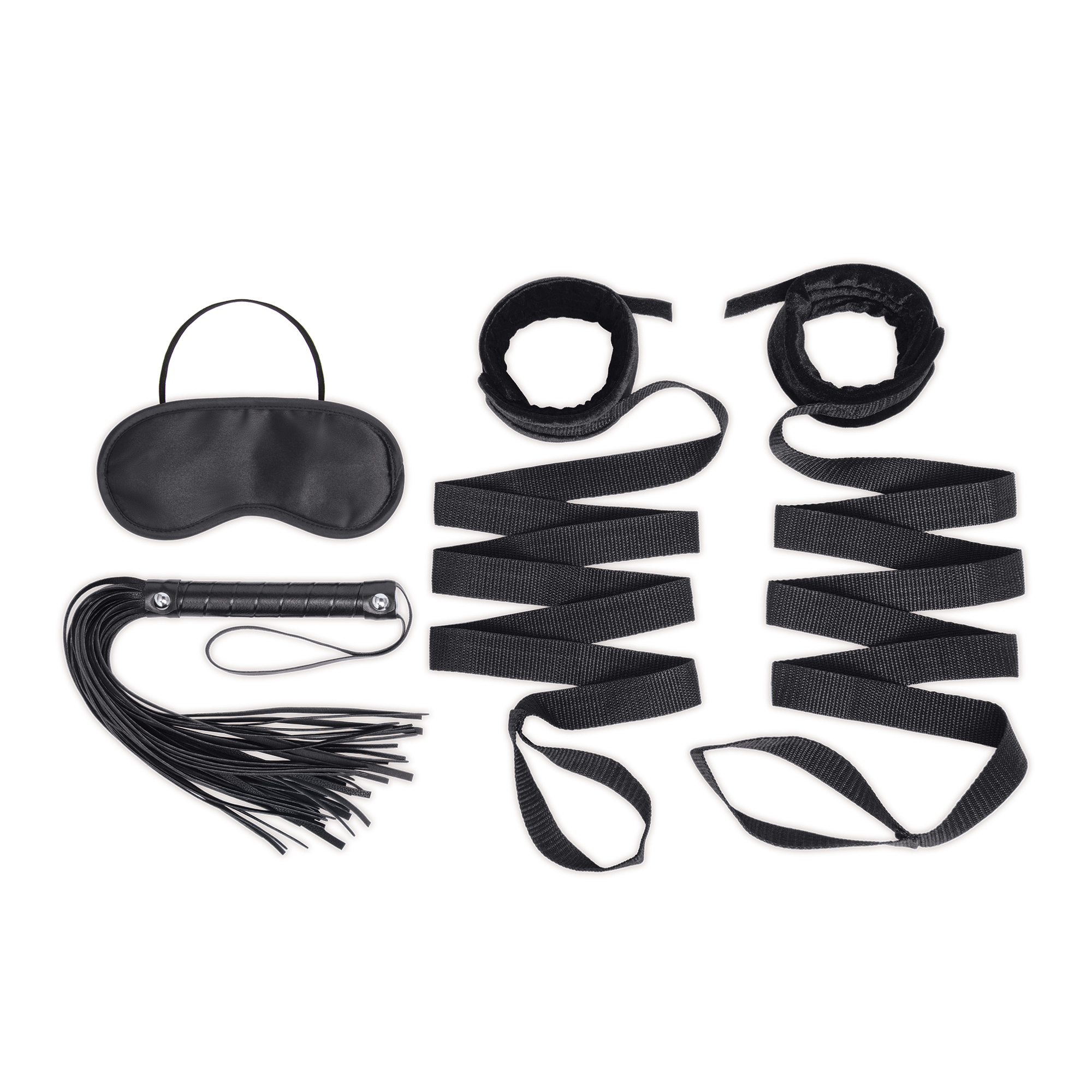 LUX FETISH 4 PC Bondage Bed Strap & Flogger Kit