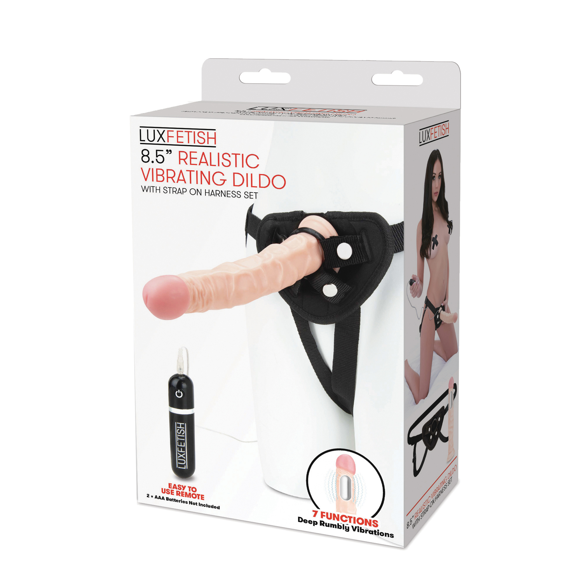 LUX FETISH 8.5" Realistic Vibrating Dildo & Strap-on Harness Set