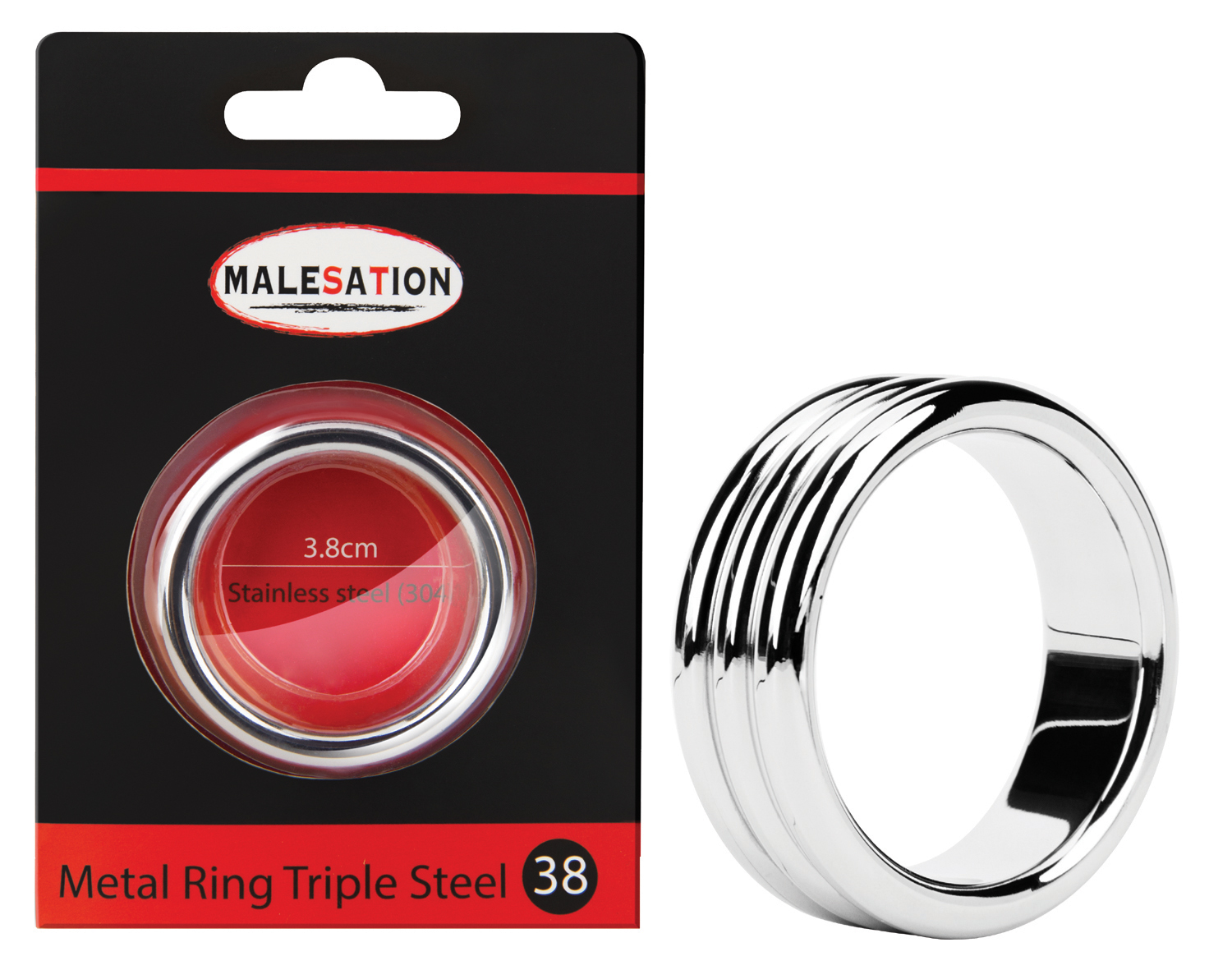 MALESATION Metal Ring Triple Steel 38