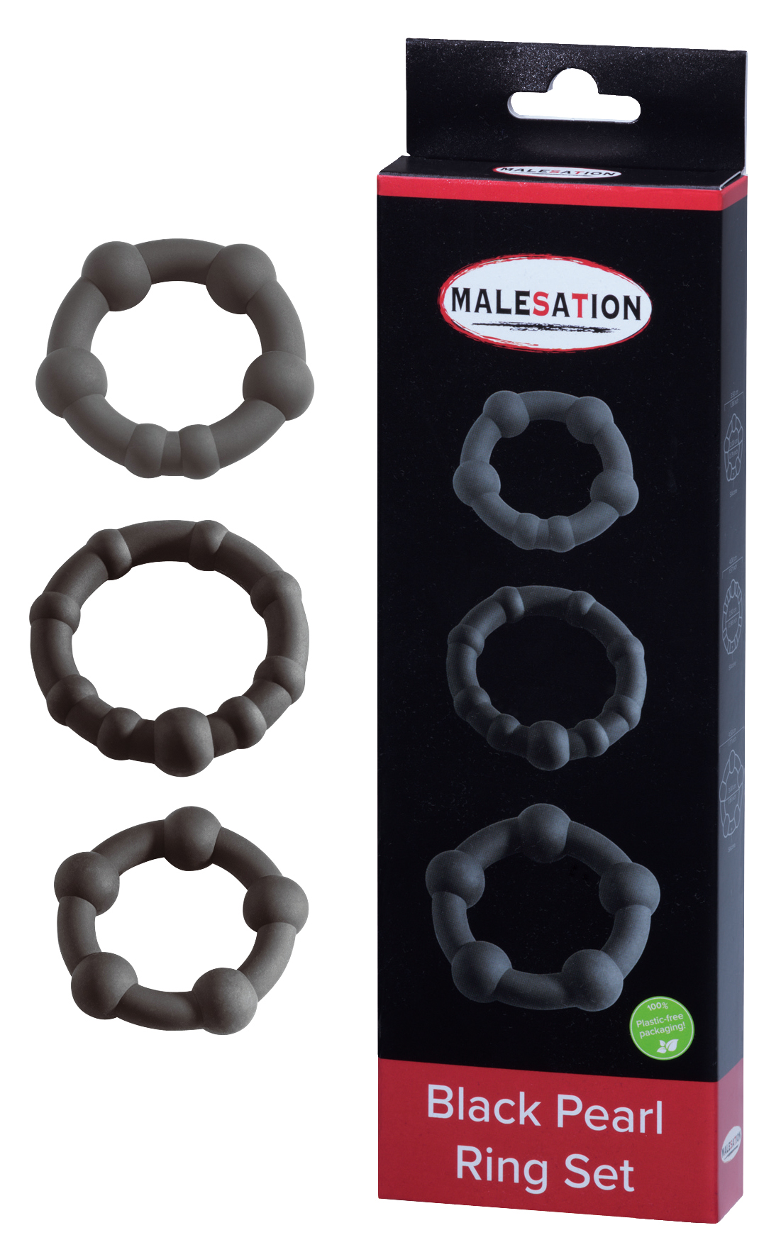 MALESATION Black Pearl Ring Set