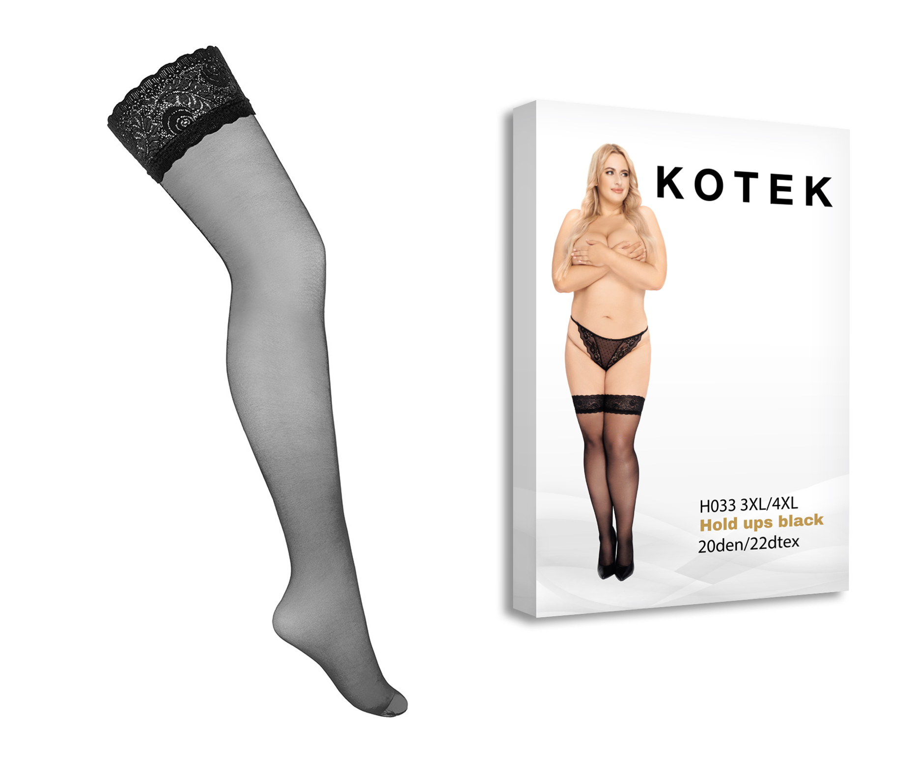 KOTEK Halterlose Strümpfe H033 schwarz 3XL/4XL KOTEK Halterlose Strümpfe H033 schwarz 3XL/4XL