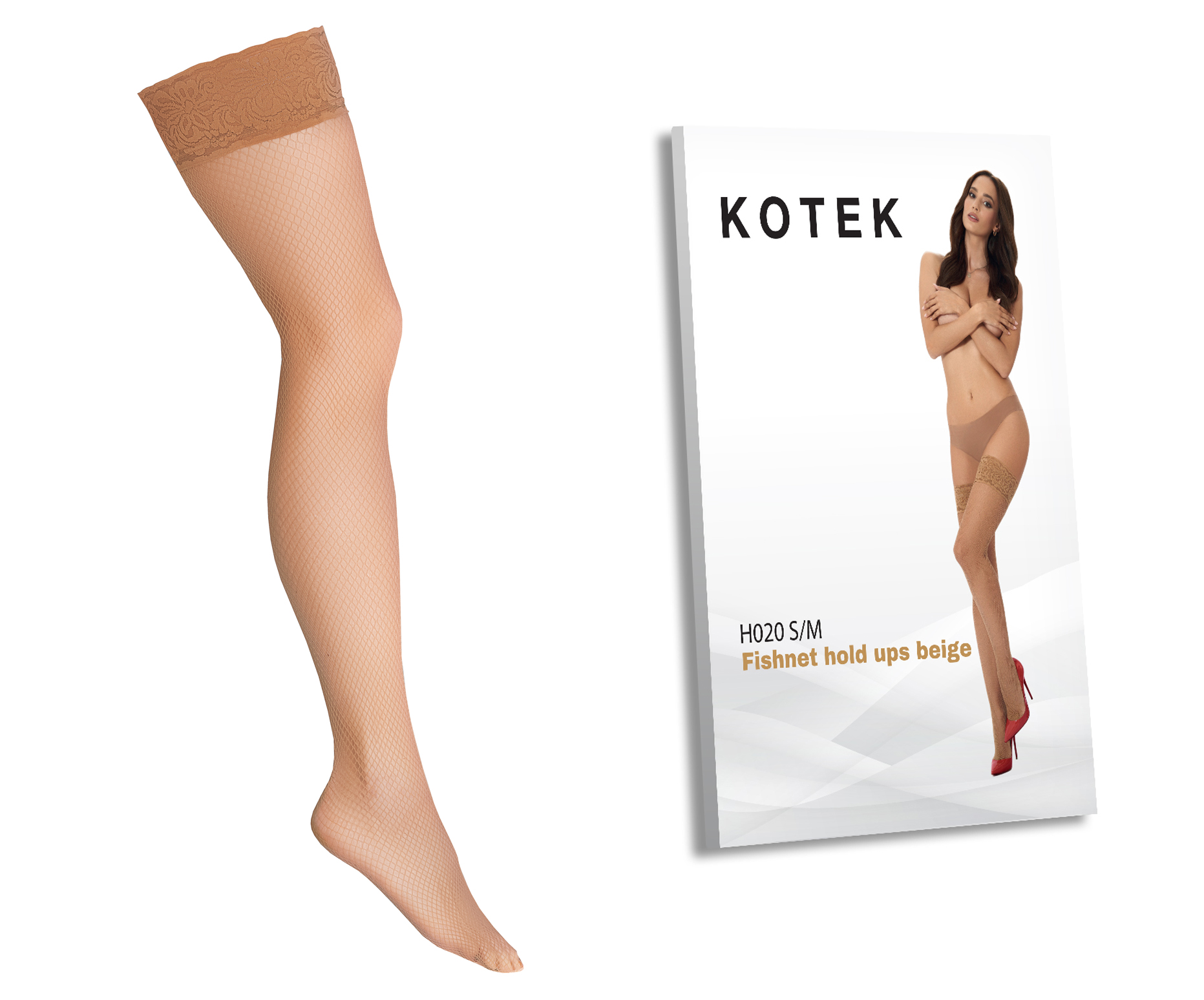 KOTEK Halterlose Strümpfe Fishnet H020 beige S/M