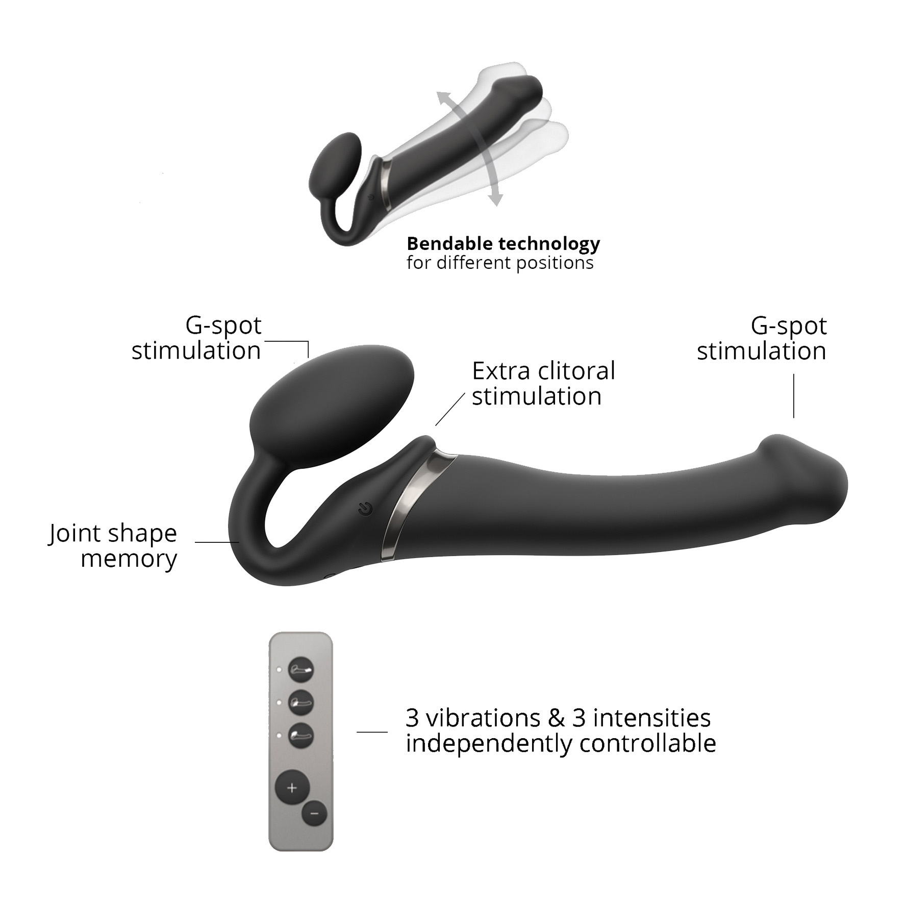 Strap-on-me Vibrating bendable strap-on black M