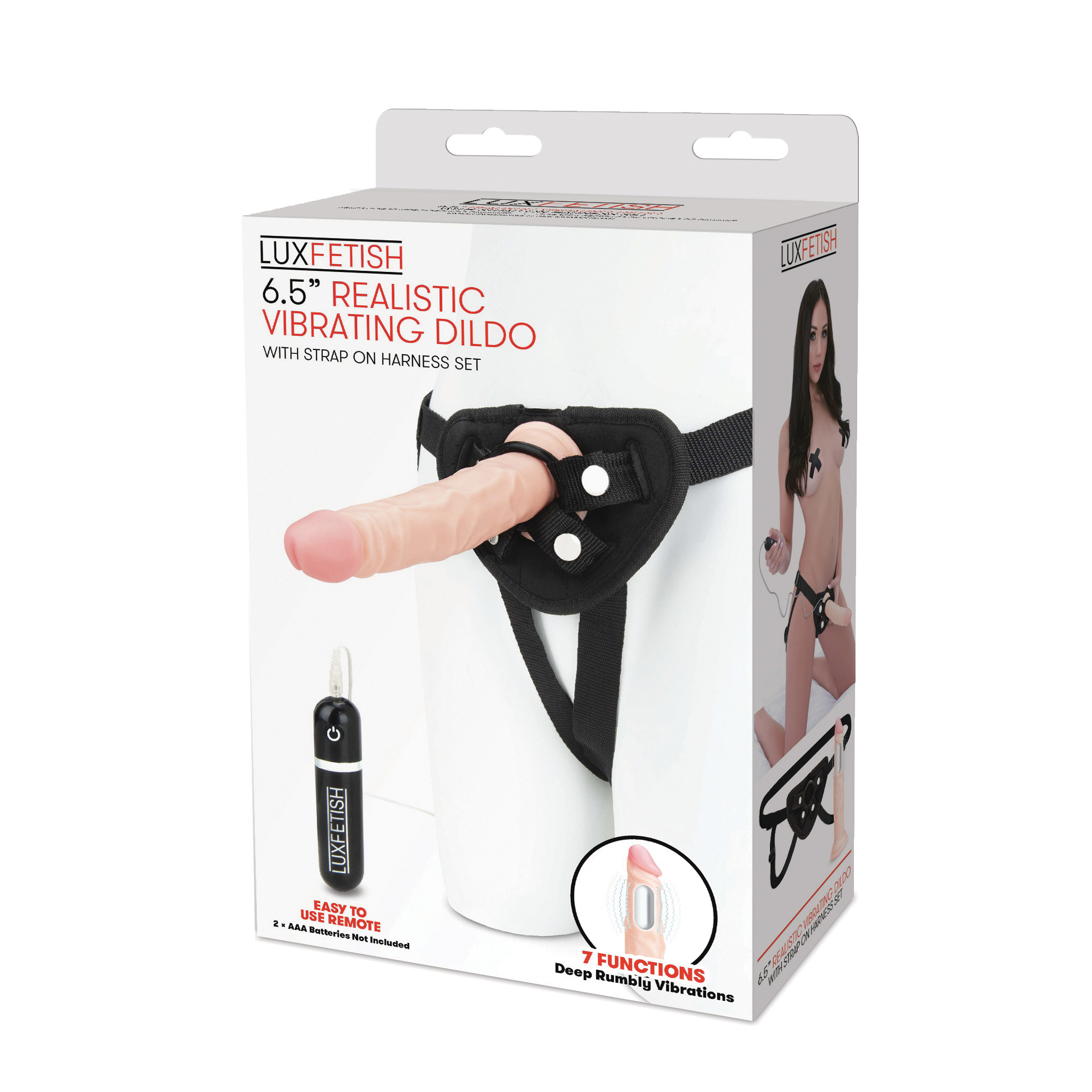 LUX FETISH 6.5" Realistic Vibrating Dildo & Strap-on Harness Set