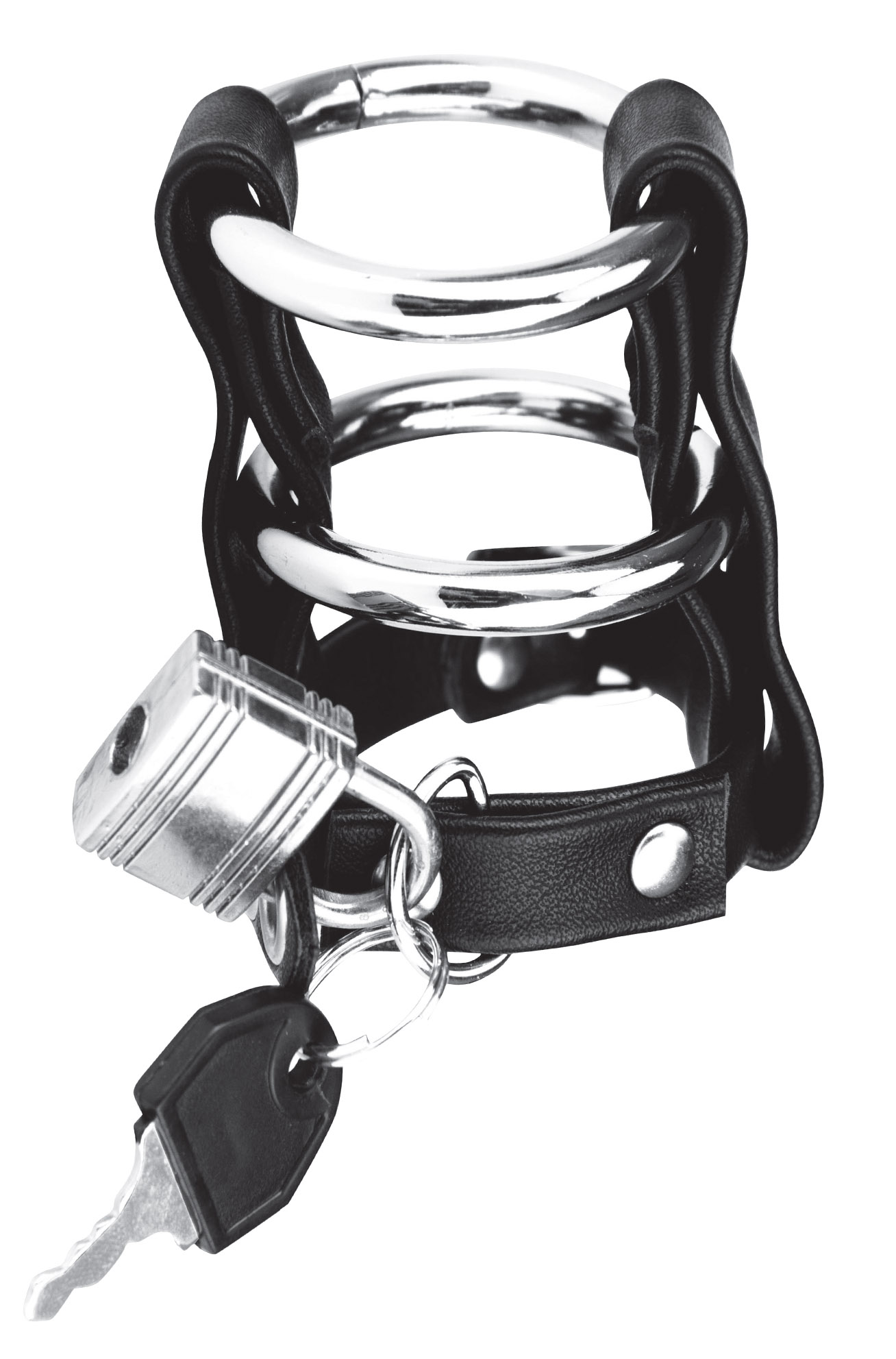 BLUE LINE C&B GEAR Double Metal Cock Ring With Locking Ball Strap