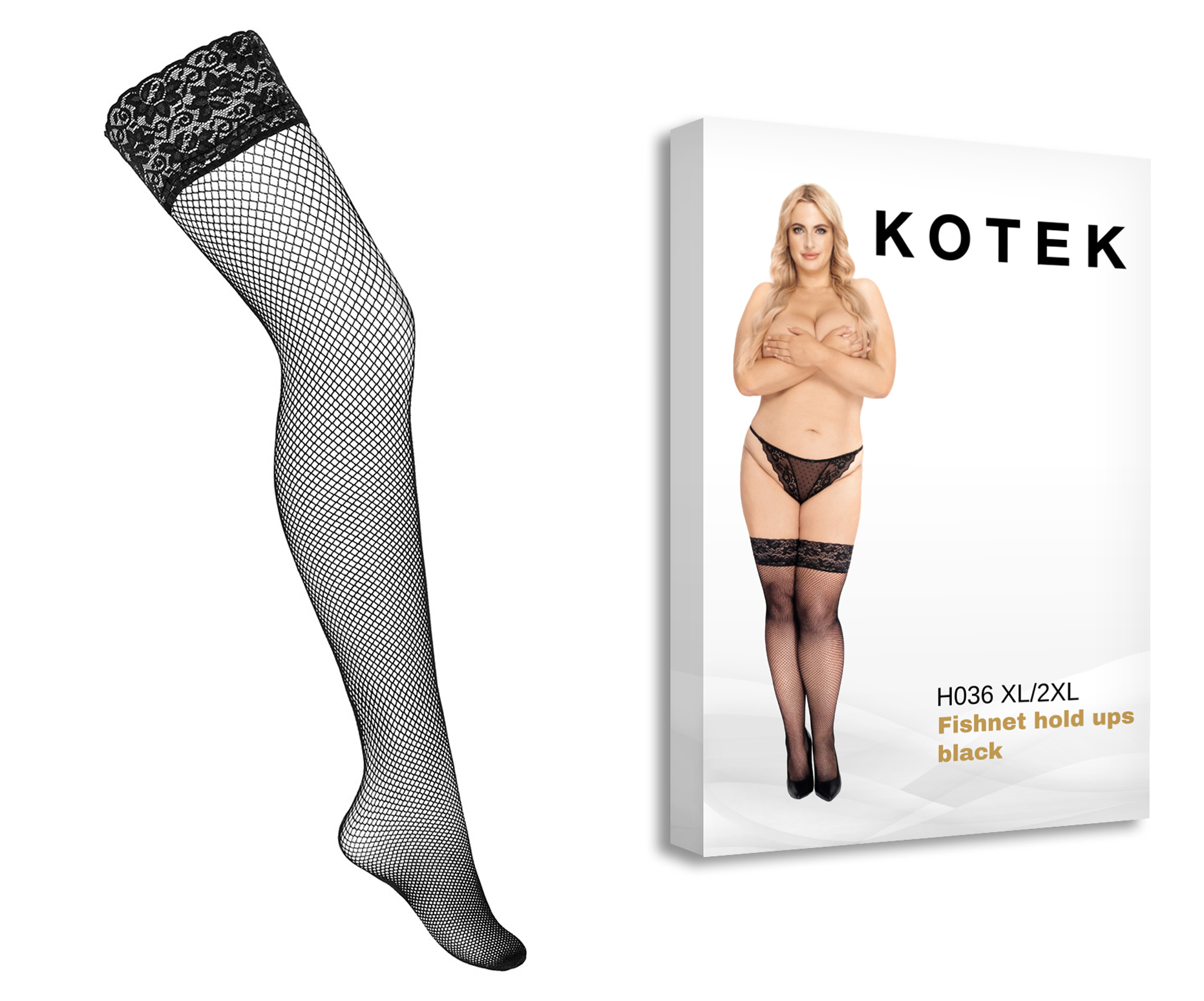 KOTEK Halterlose Strümpfe Fishnet H036 schwarz XL/2XL