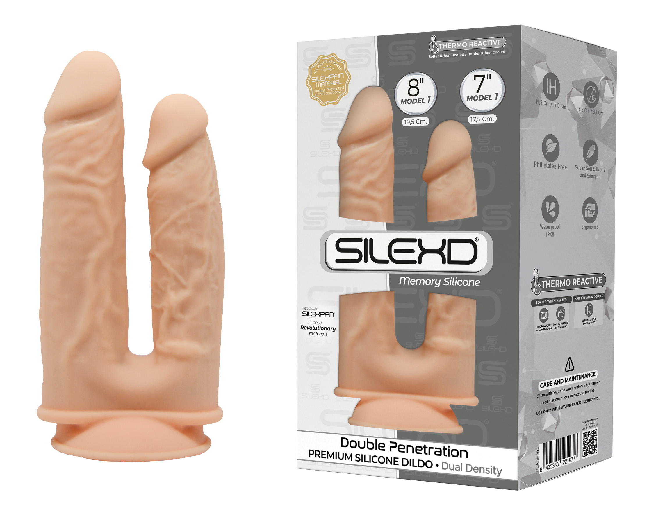 SILEXD Dual Density Silicone Double Penetration Dildo flesh (8"+7")