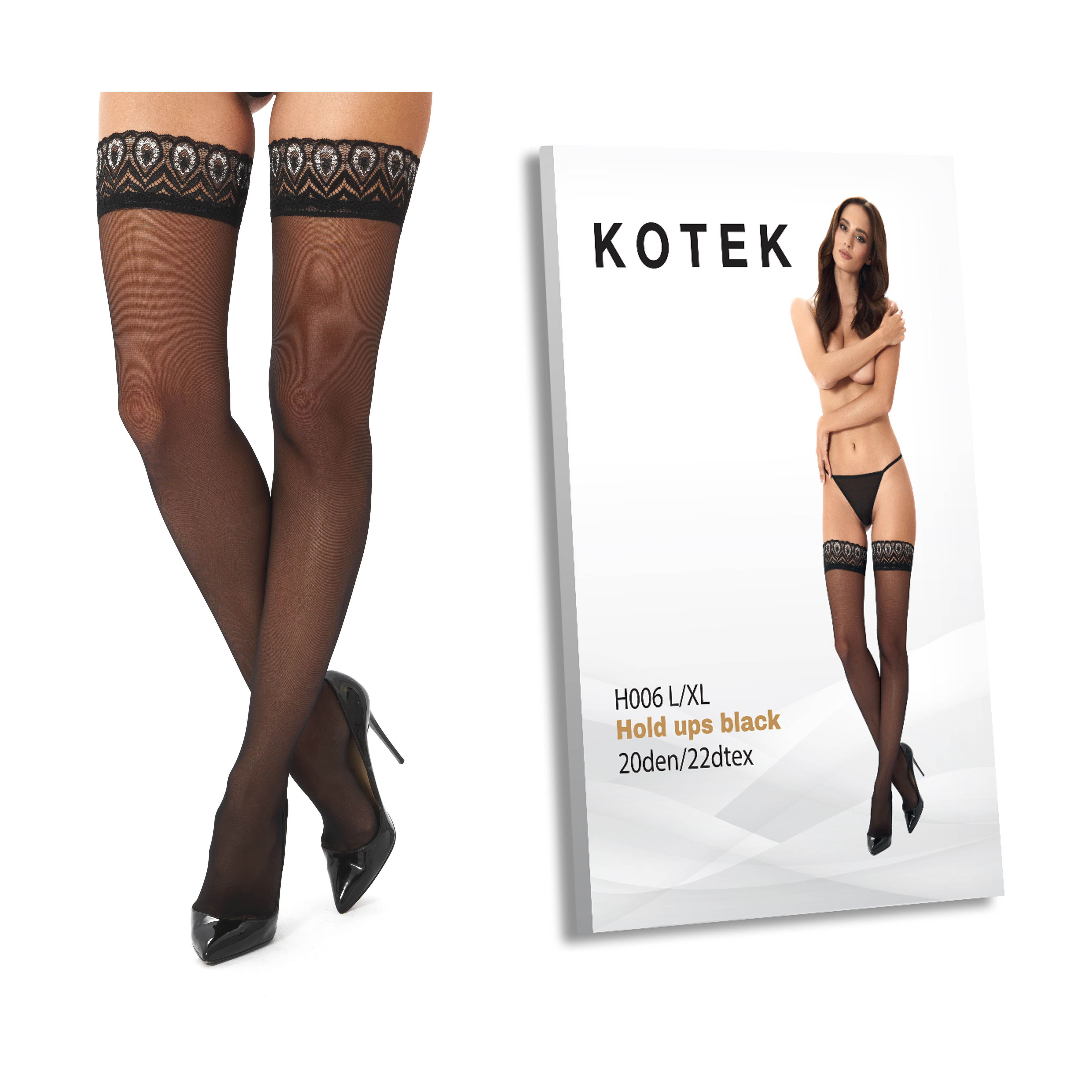 KOTEK Halterlose Strümpfe H006 schwarz L/XL