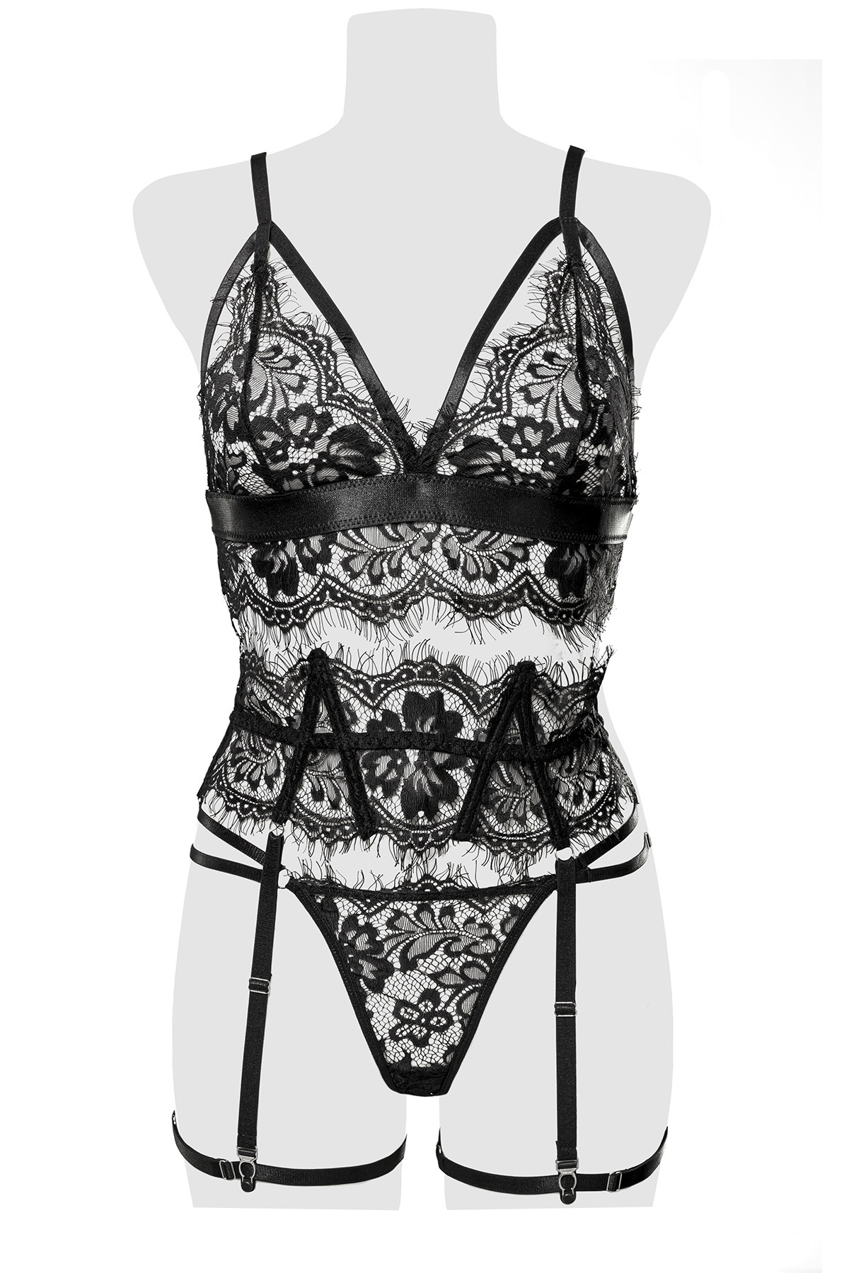 GREY VELVET 3-tlg.Set (Top, String, Strapsgürtel) S