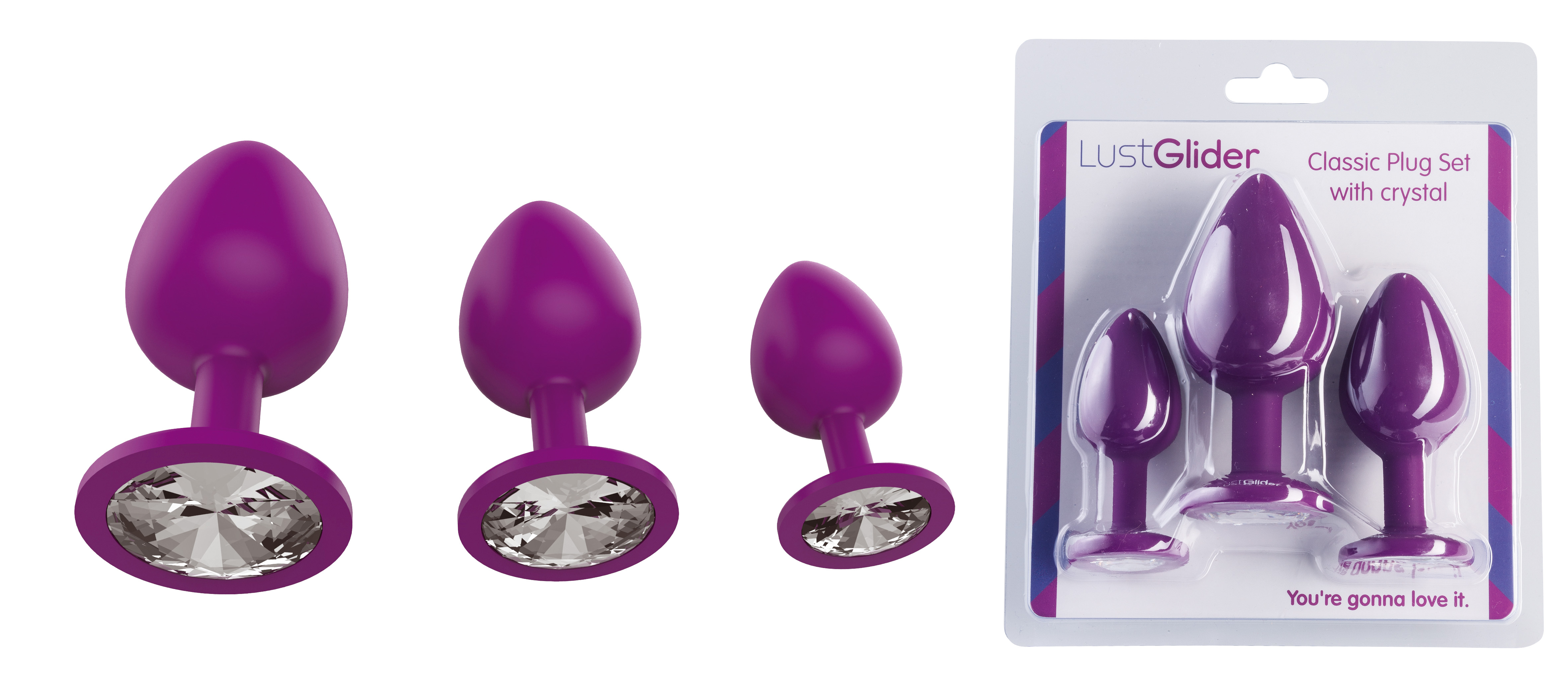 LustGlider Classic Plug Set with crystal