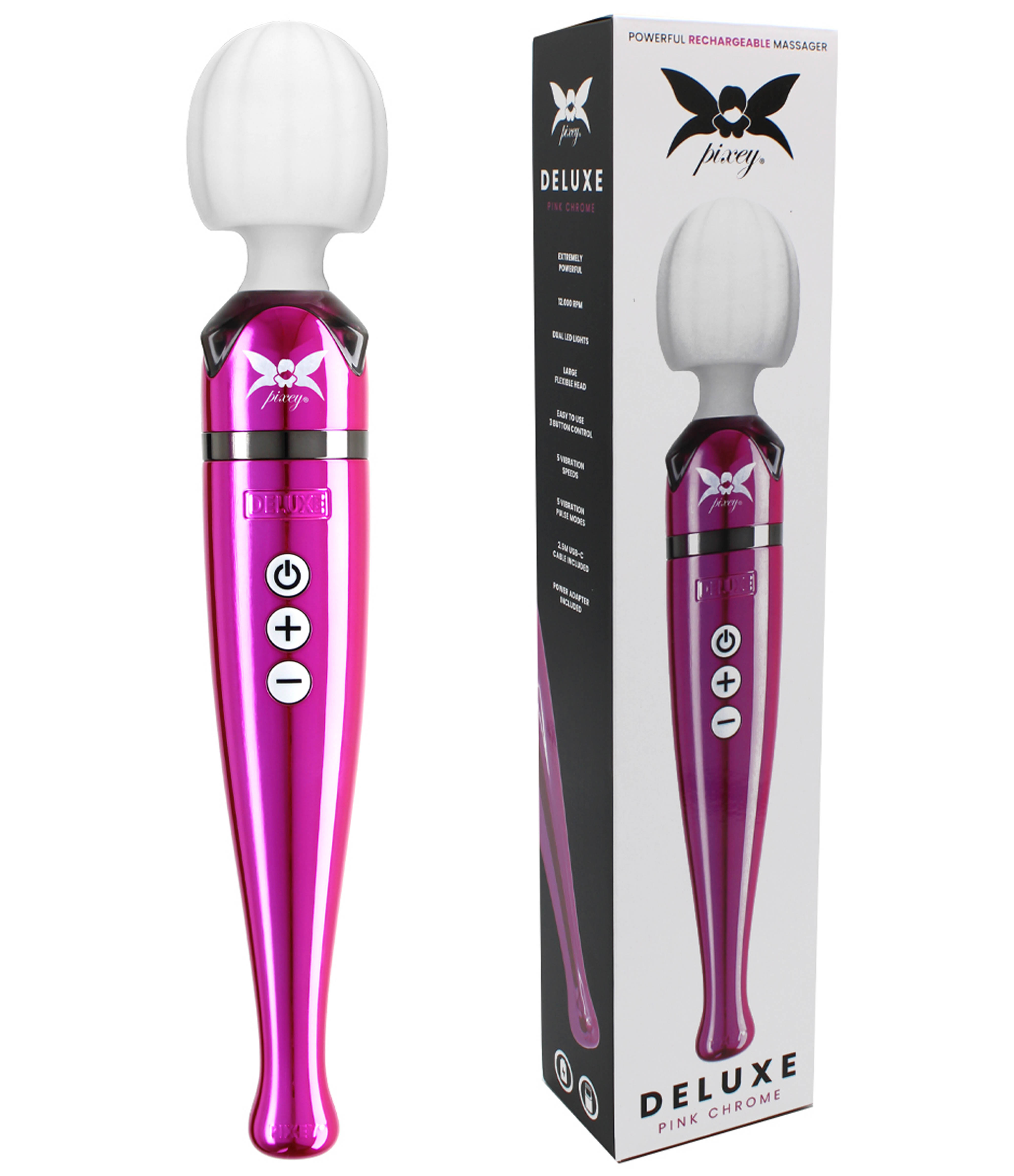 Pixey Deluxe Wand Massager pink chrome