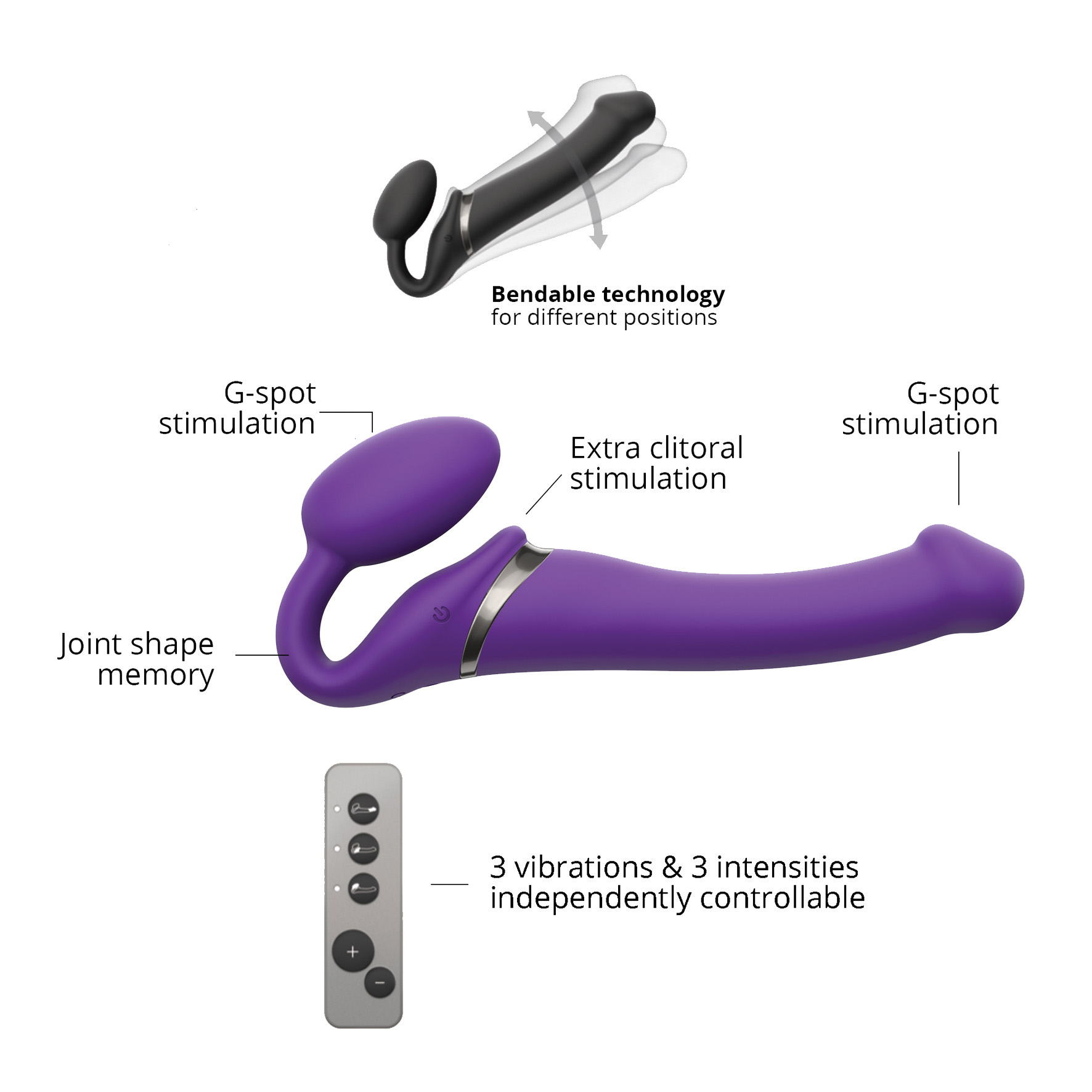 Strap-on-me Vibrating bendable strap-on purple M