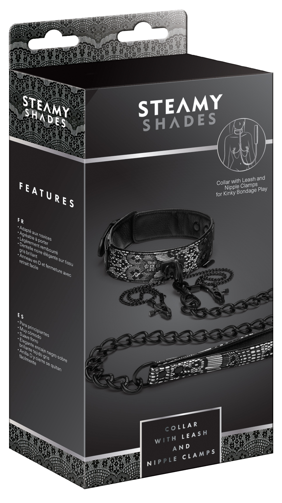 STEAMY SHADES Collar with Leash and Nipple Clamps