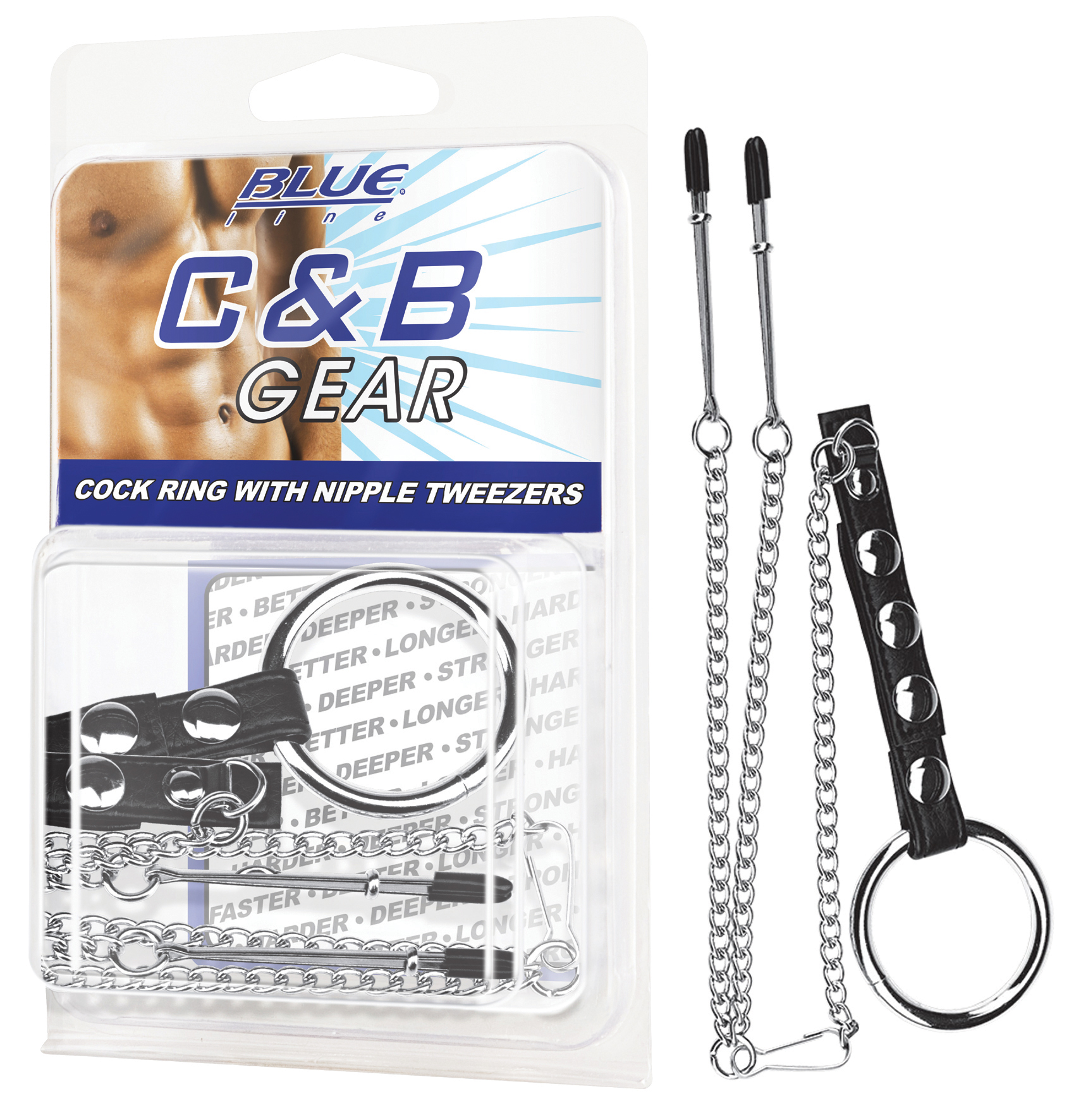 BLUE LINE C&B GEAR Cock Ring With Nipple Tweezers