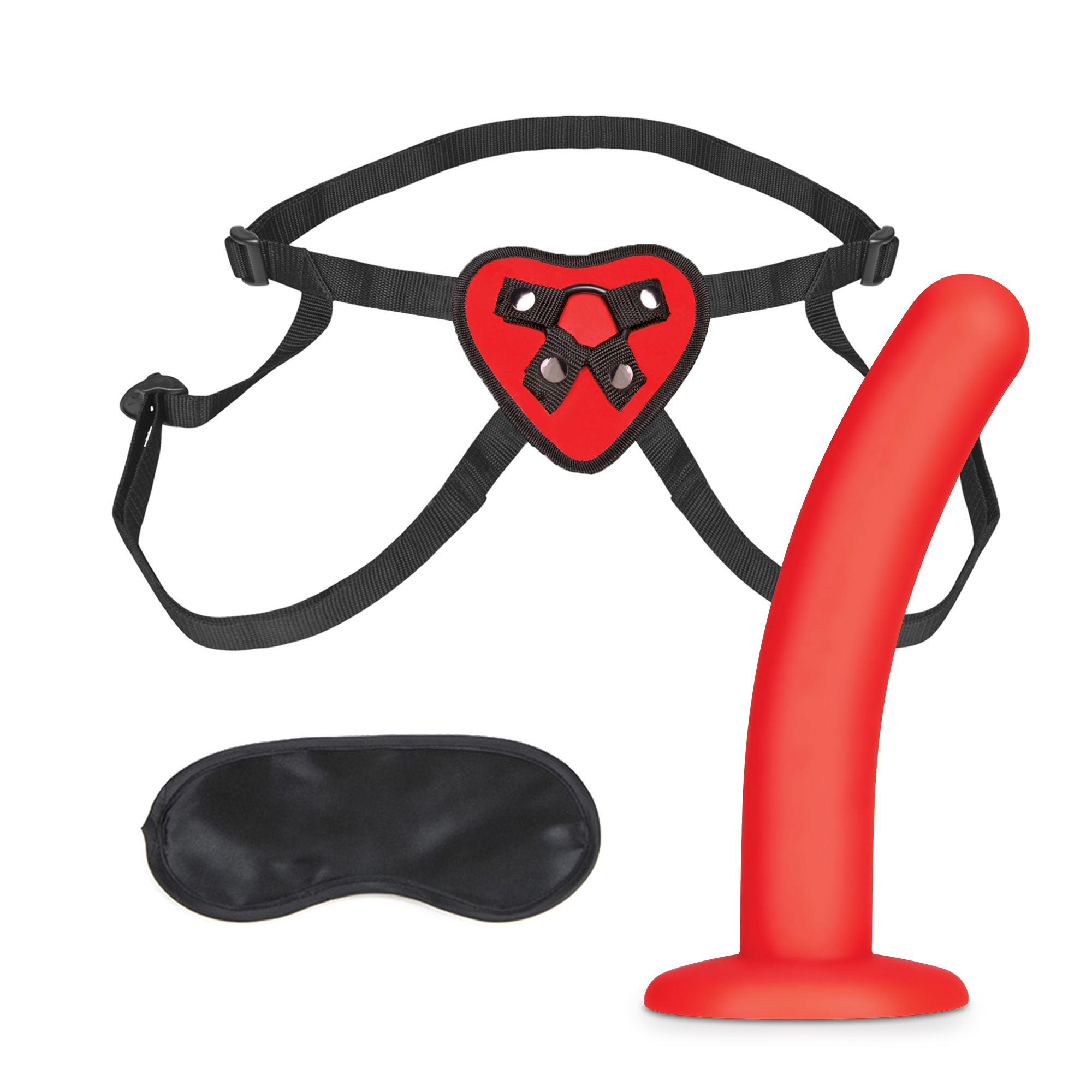 LUX FETISH Red Heart Strap on Harness & 5" Dildo Set