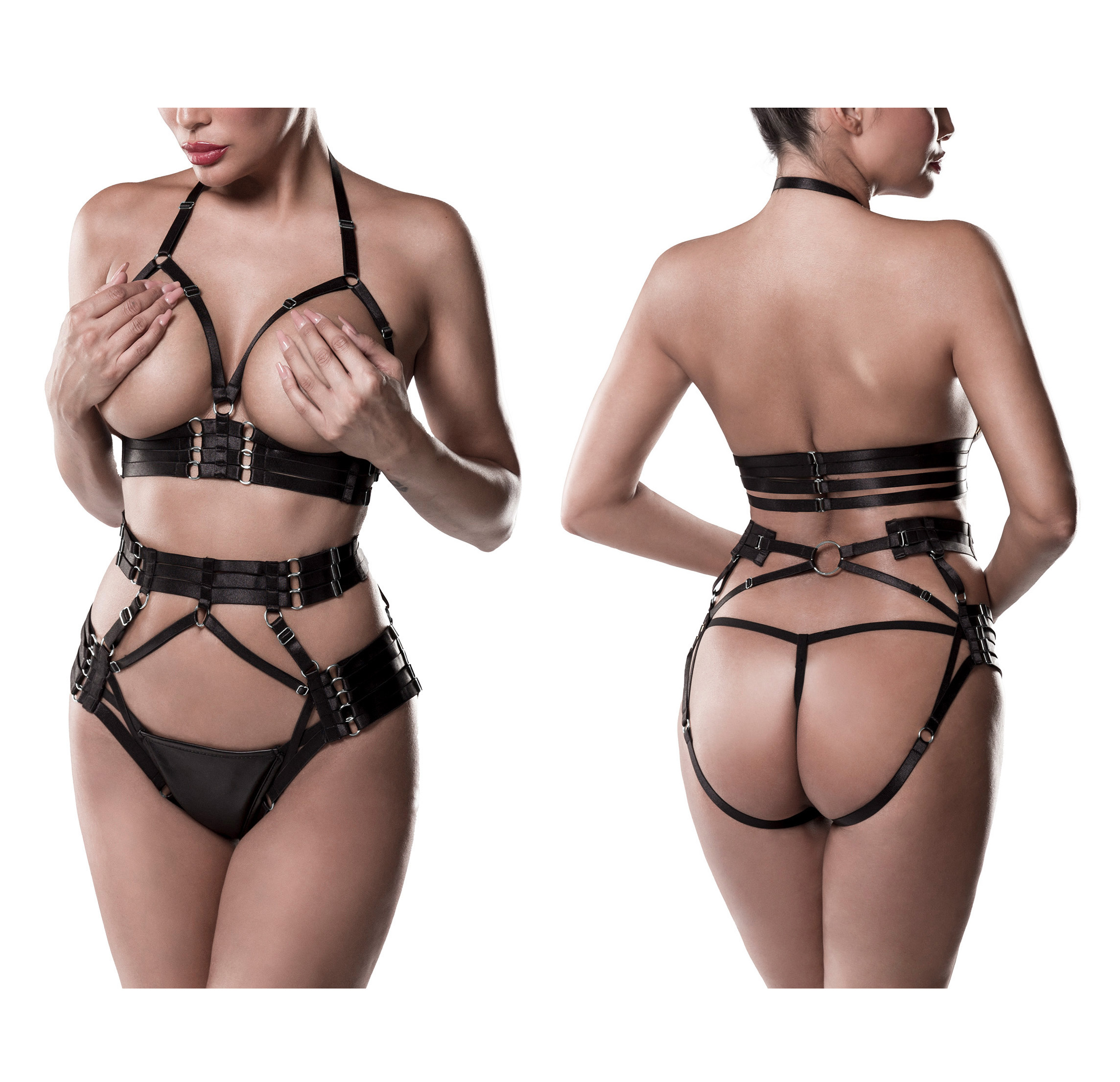 GREY VELVET 3-tlg.Set (Top, Harness, String) L GREY VELVET 3-tlg.Set (Top, Harness, String) L