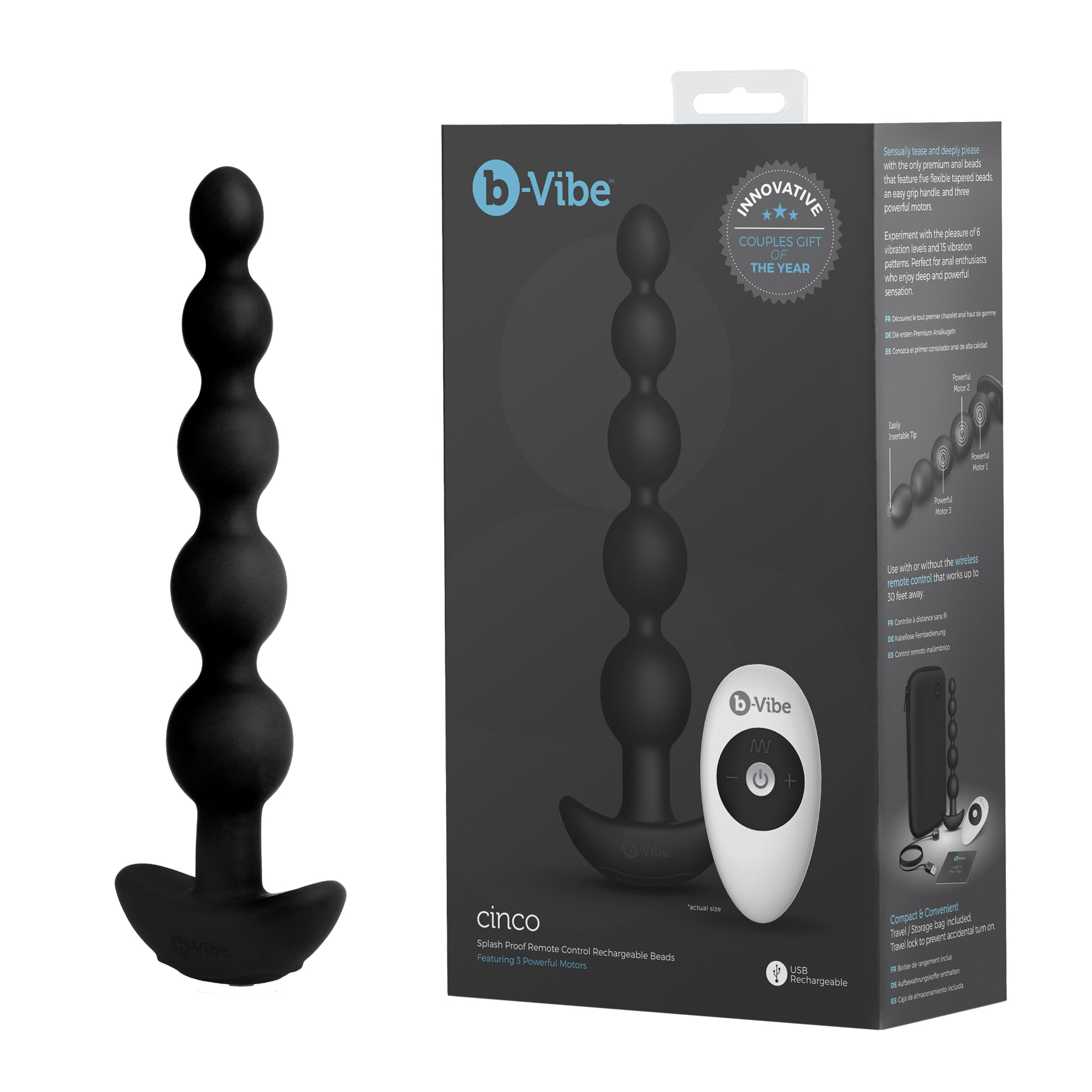 b-Vibe Cinco Anal Beads Black