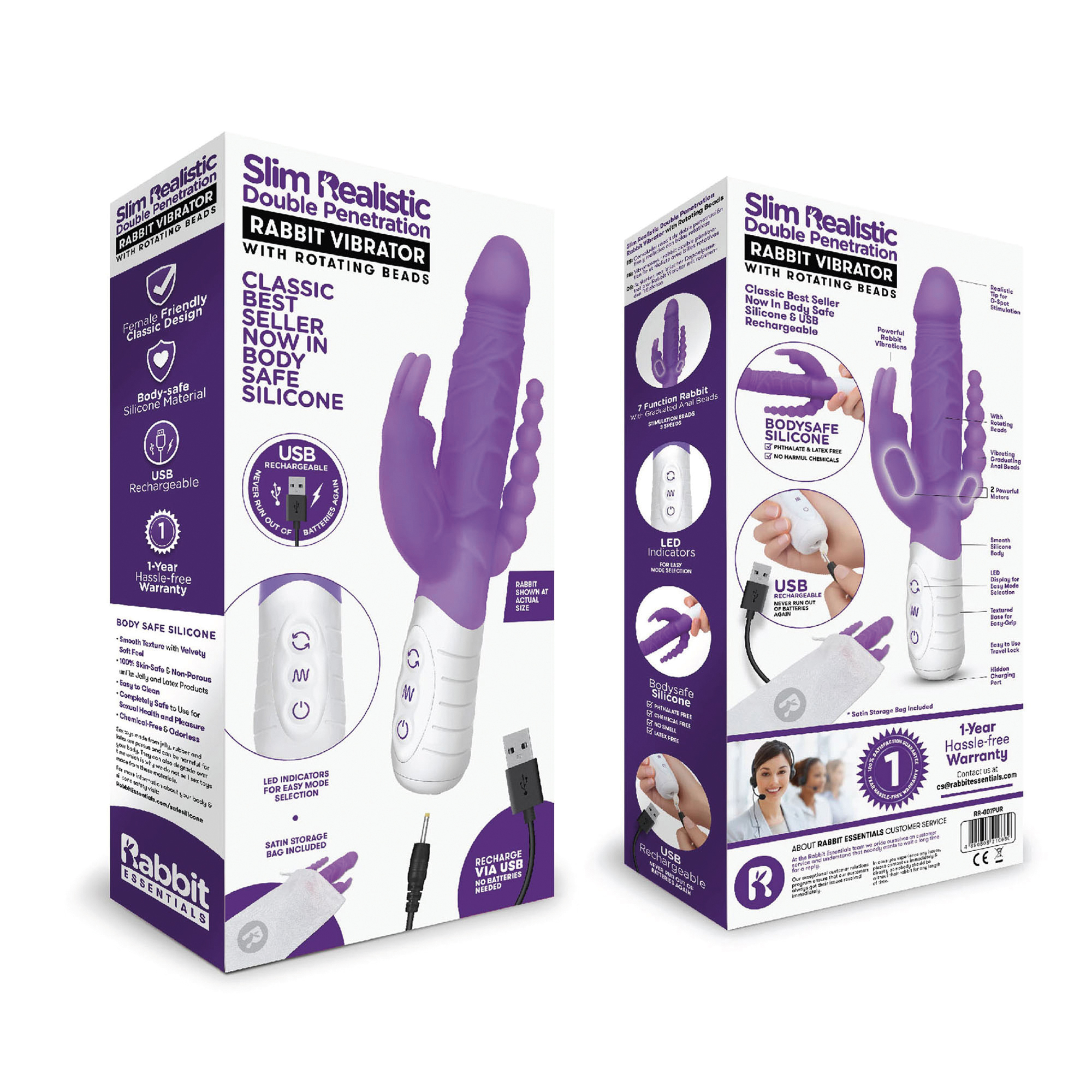 RABBIT ESSENTIALS Slim realistic double penetration purple