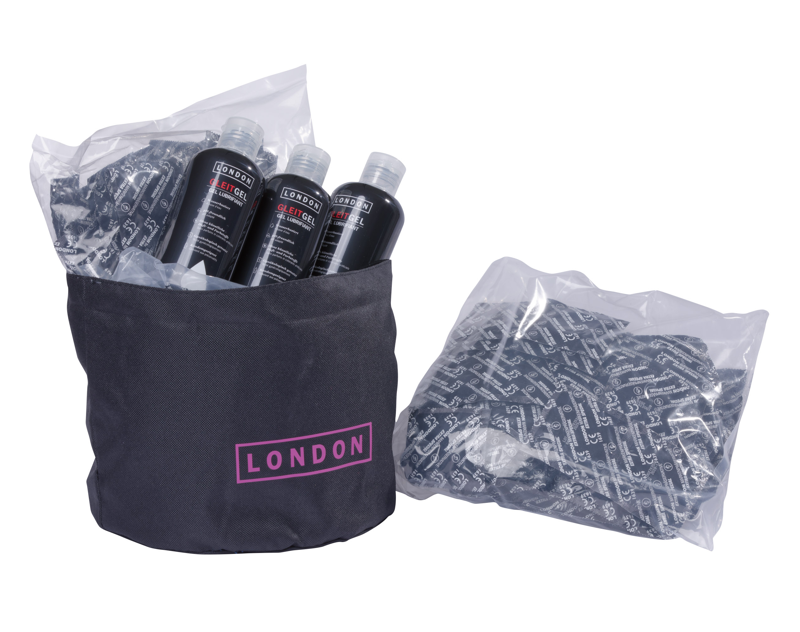 LONDON Bag mit 3 x LONDON Gleitgel u. 3 x LONDON Feucht Extra Special 100er
