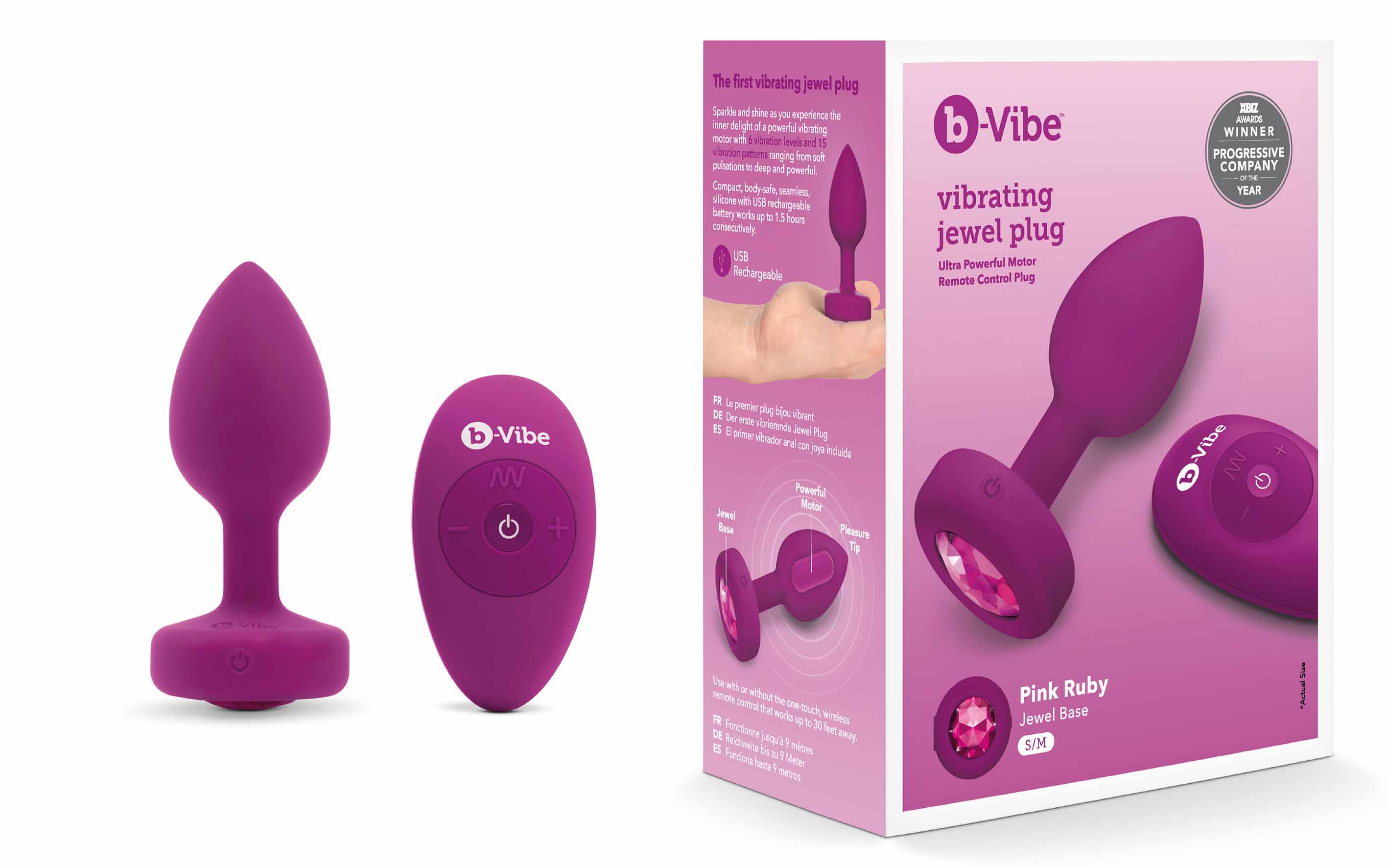 b-Vibe Vibrating Jewel Plug S/M Fuchsia