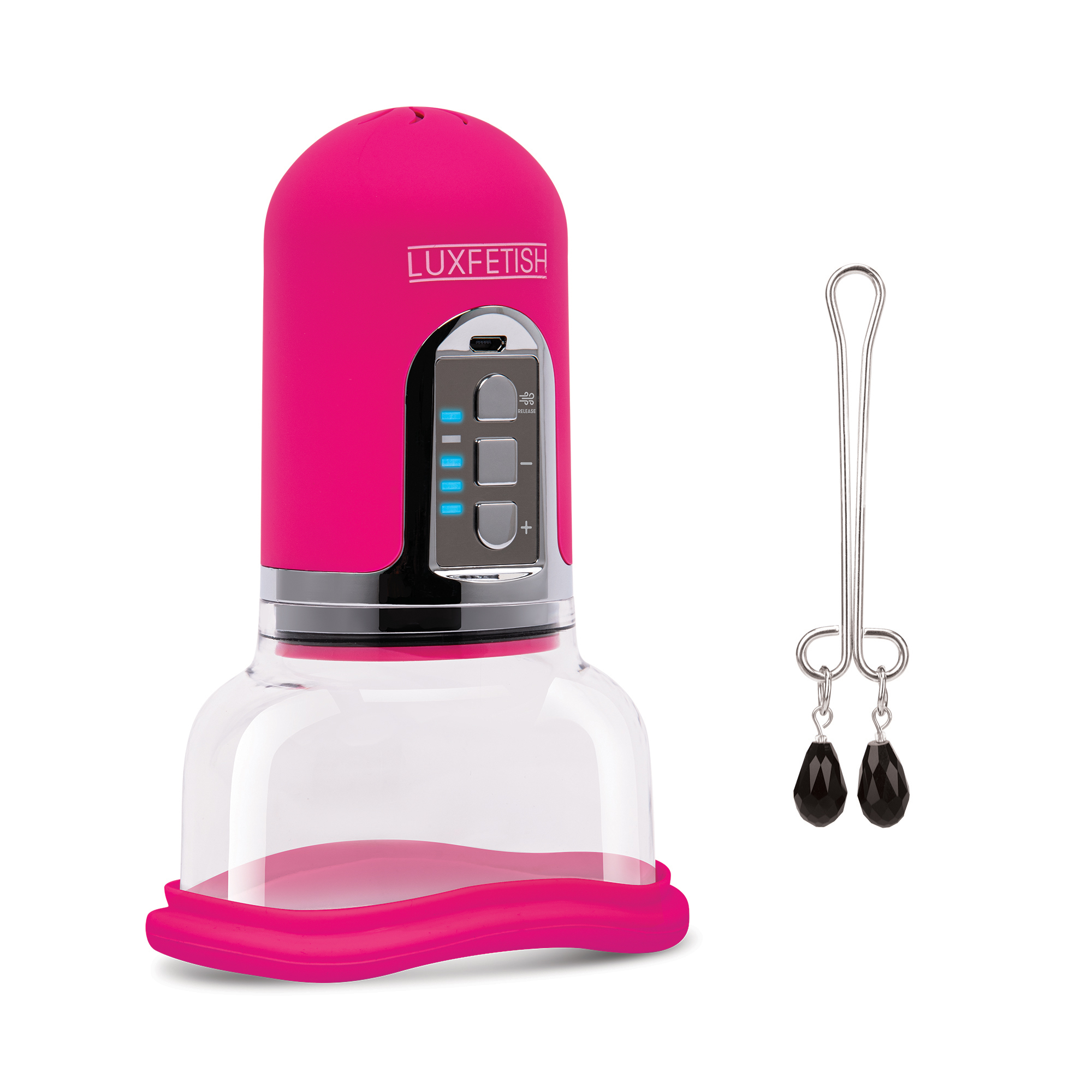 LUX FETISH Rechargeable 4-function Auto Pussy Pump With Clit Clamp