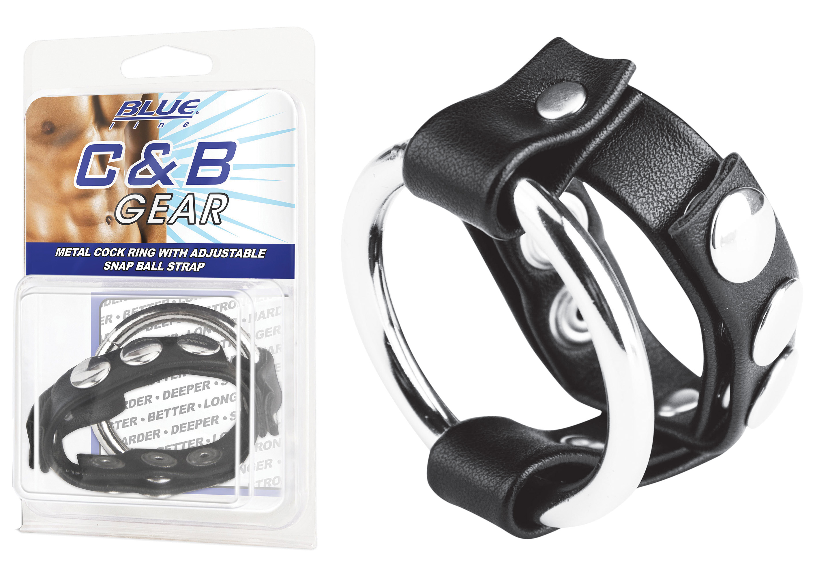 BLUE LINE C&B GEAR Metal Cock Ring With Adjust. Snap Ball Strap