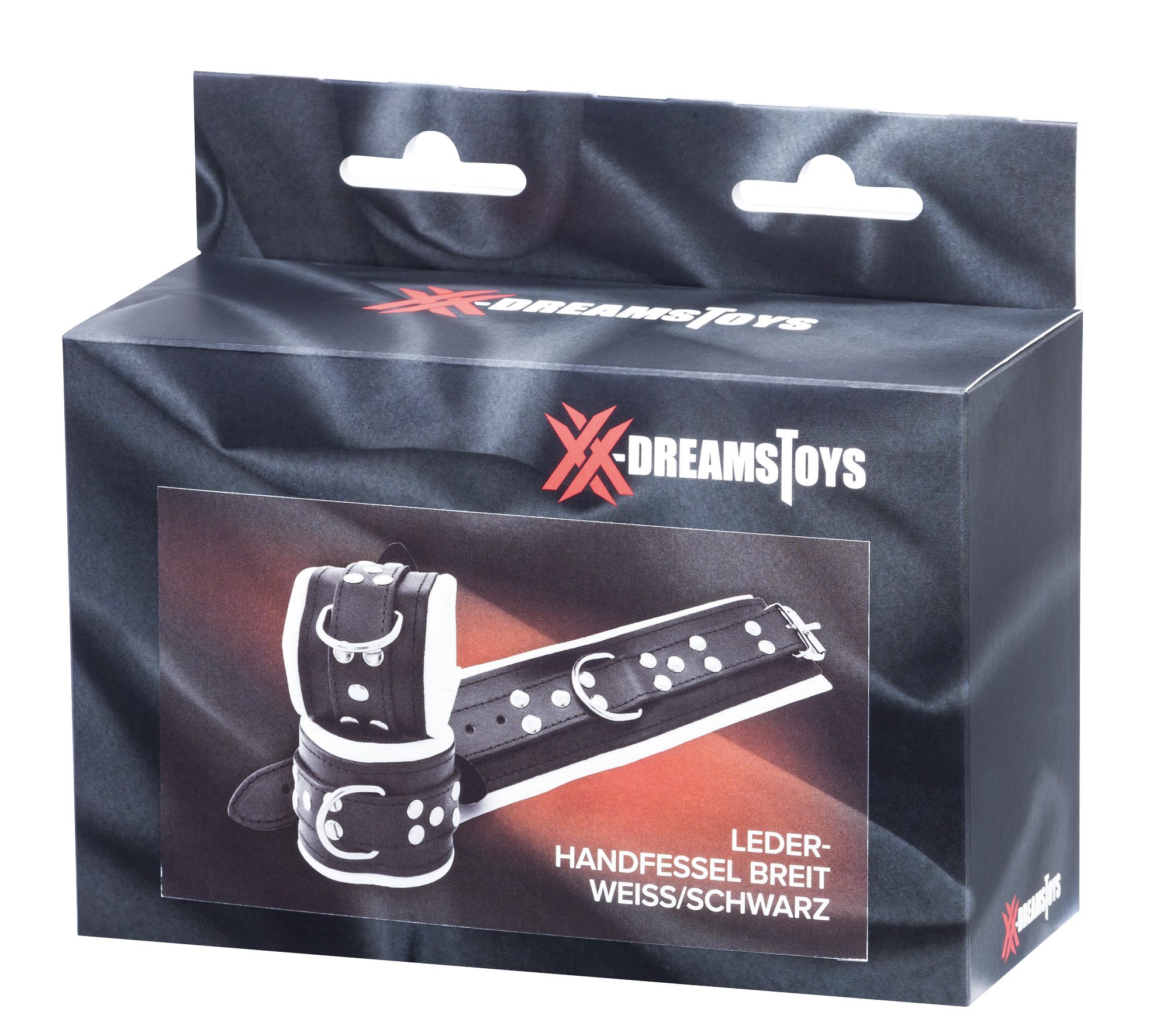 XX-DREAMSTOYS Leder-Handfessel breit weiss/schwarz