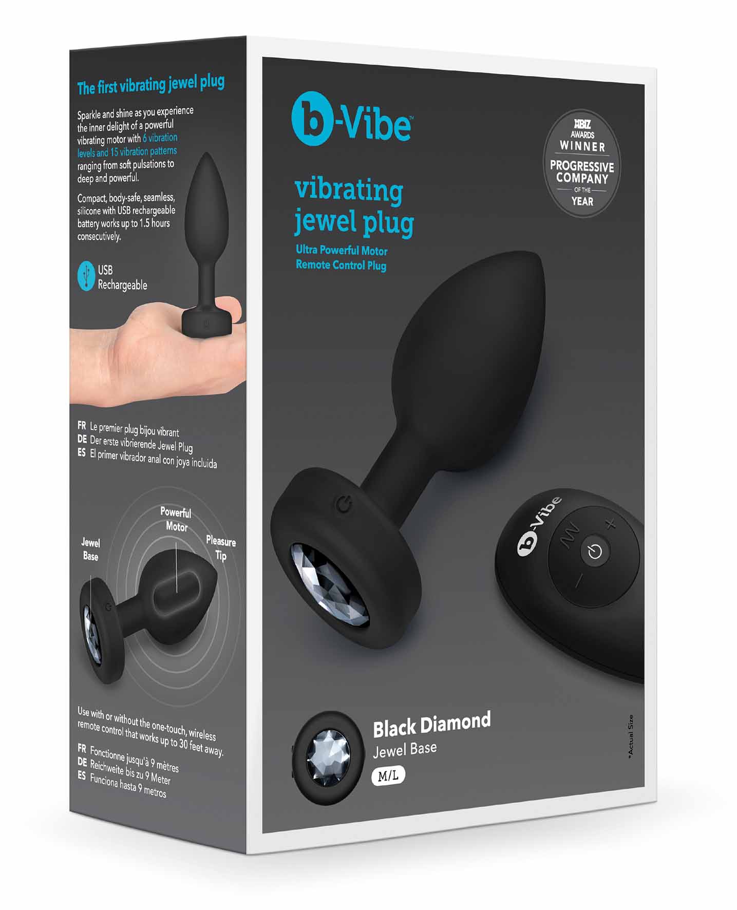 b-Vibe Vibrating Jewel Plug M/L Black
