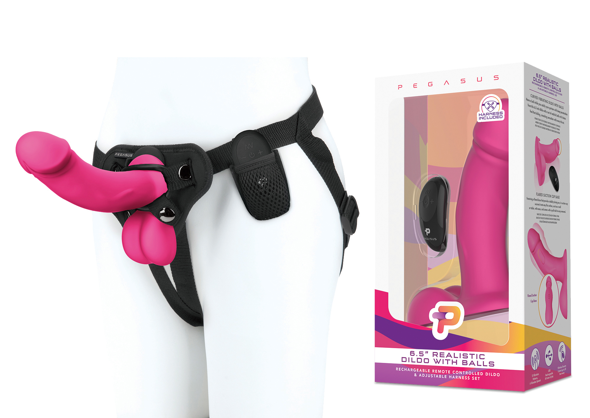 PEGASUS 6,5' Realistic Dildo with Balls & Harness Set