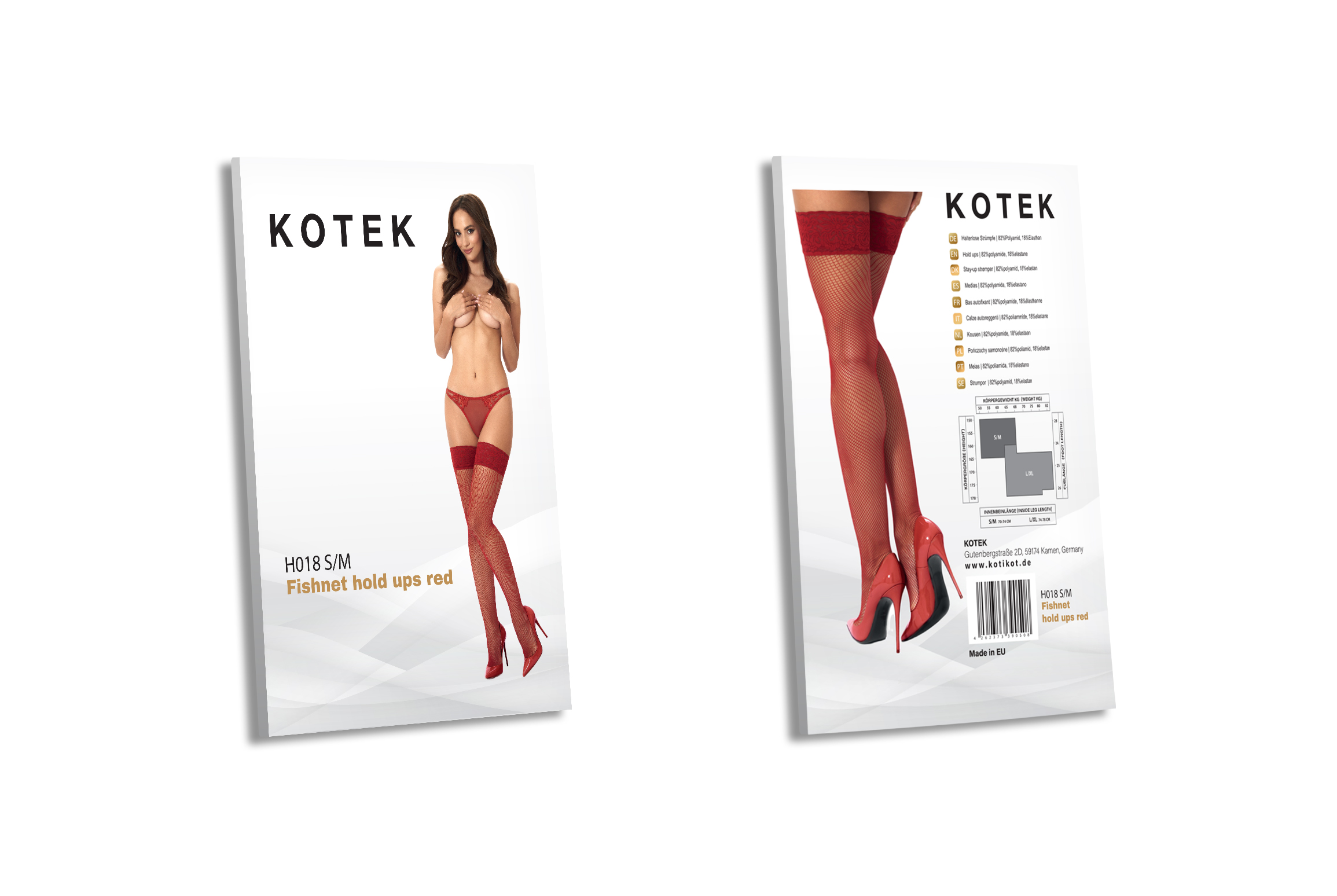 KOTEK Halterlose Strümpfe Fishnet H018 rot S/M