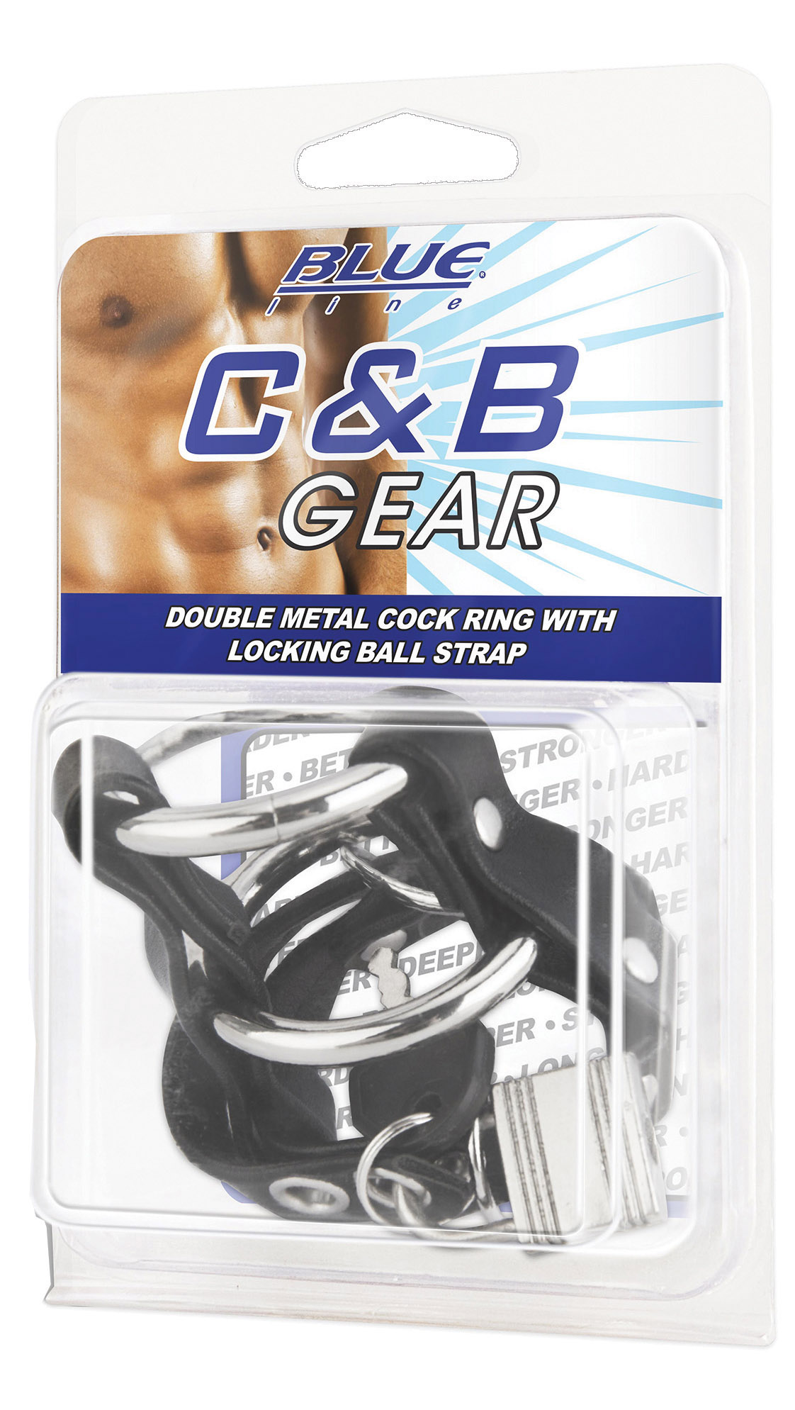 BLUE LINE C&B GEAR Double Metal Cock Ring With Locking Ball Strap