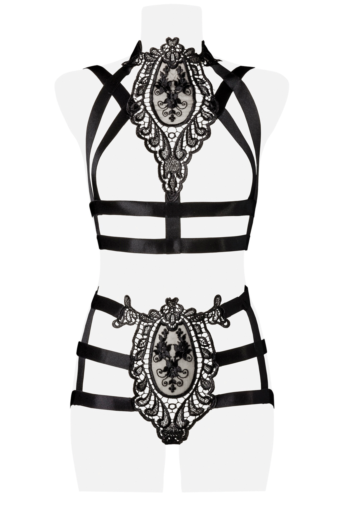 GREY VELVET 2-teiliges Harness-Set, schwarz, M-L