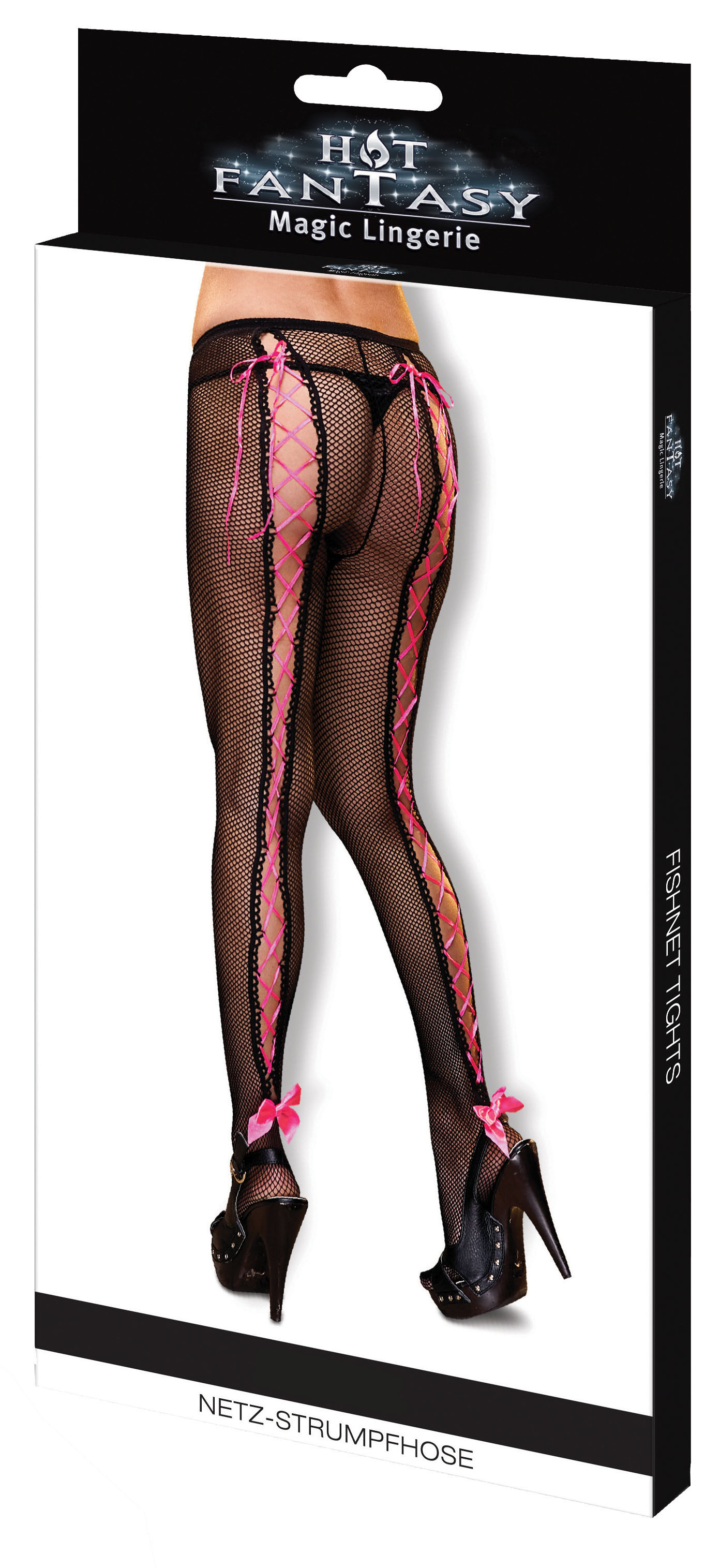 HOT FANTASY Stockings Netz-Strumpfhose schwarz-pink
