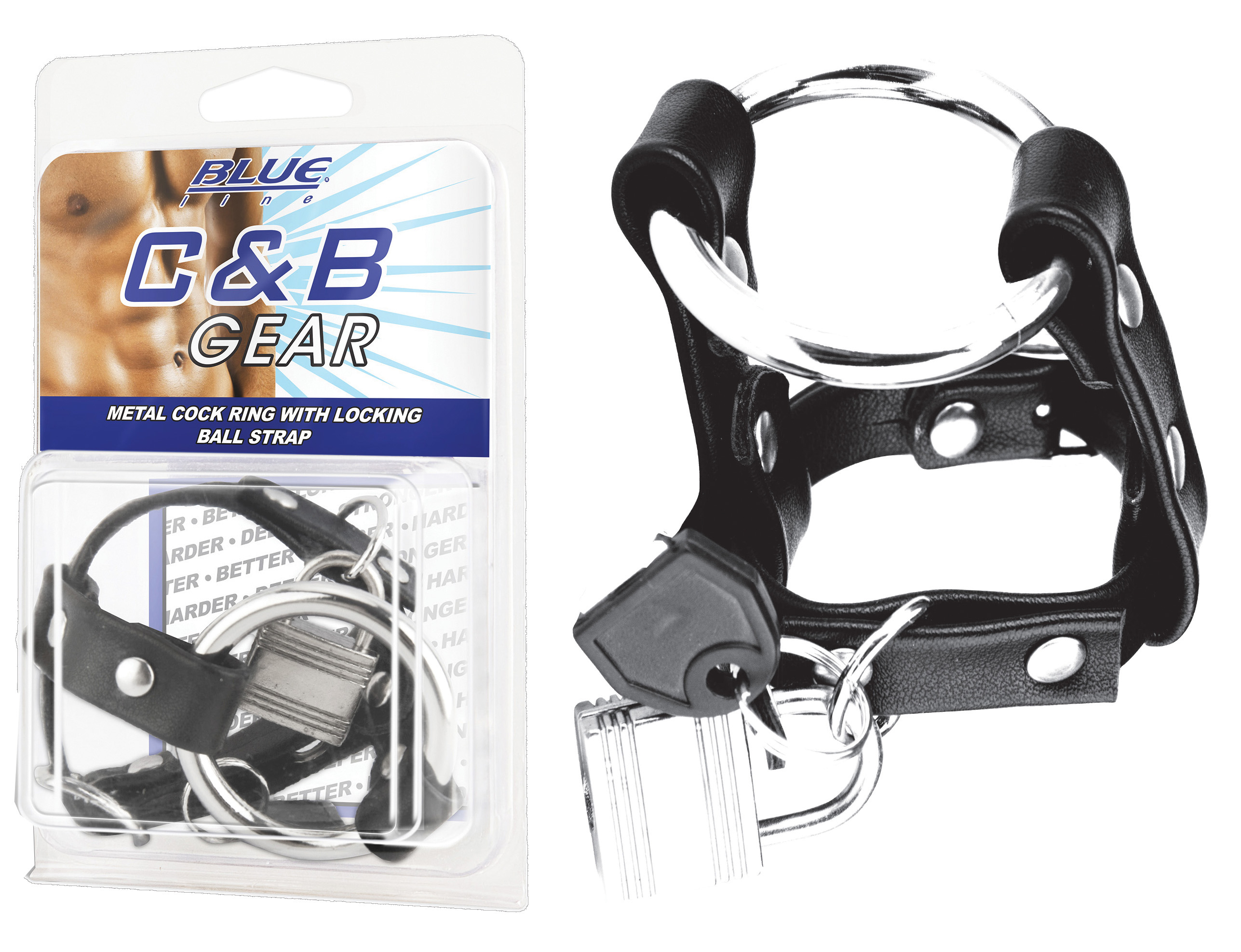 BLUE LINE C&B GEAR Metal Cock Ring With Locking Ball Strap