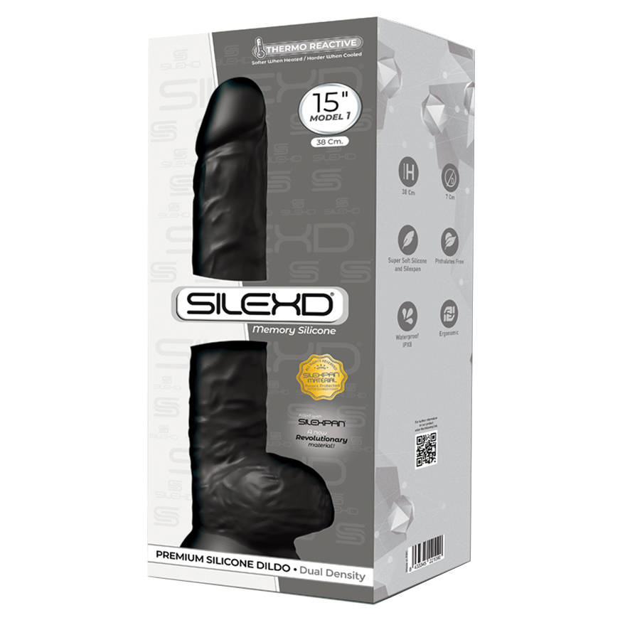 SILEXD Dual Density Silicone Dildo Model 1 black (15")