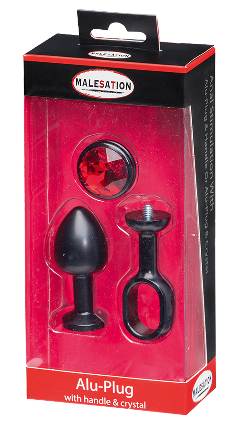 MALESATION Alu-Plug mit Stoßgriff & Schmuckstein klein, schwarz