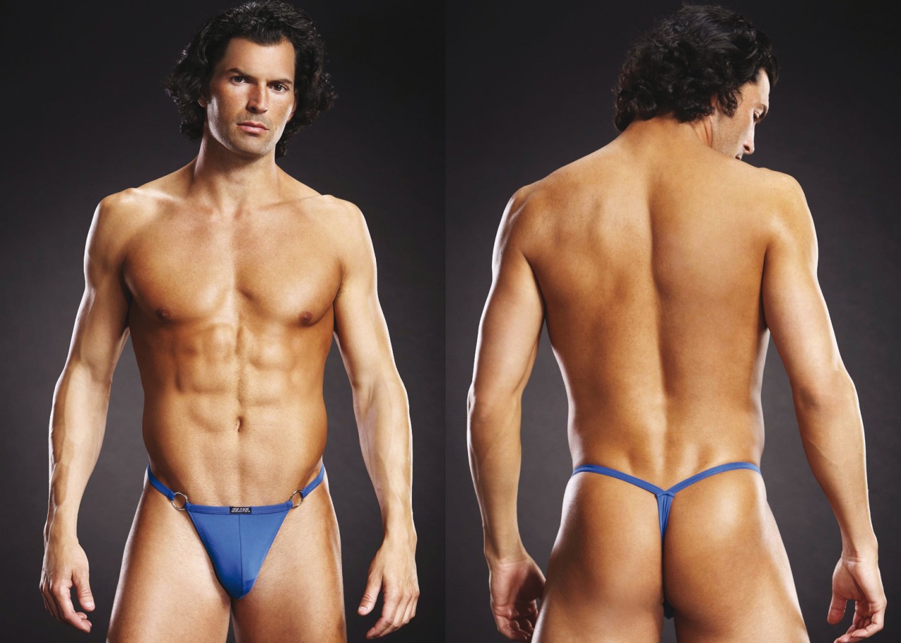 *BLUE LINE Microfiber V-String + Metal Rings blau S/ M – Bekleidung