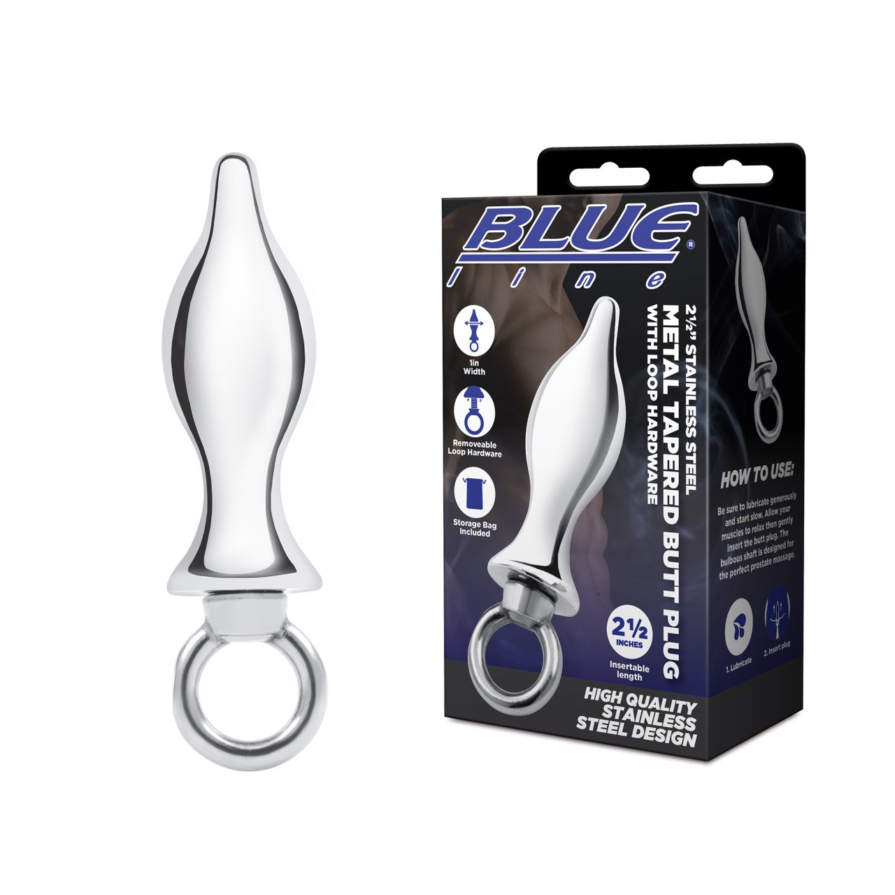 BLUE LINE C&B GEAR Stainless Steel Butt Plug with loop – Bekleidung