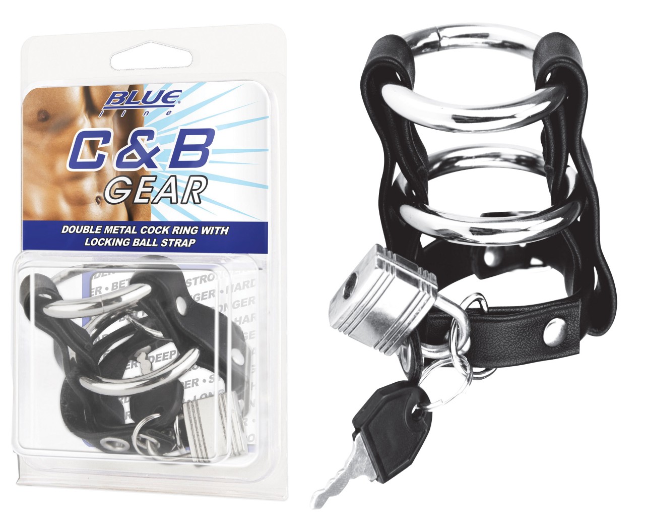 *BLUE LINE C&B GEAR Double Metal Cock Ring With Locking Ball Strap – Bekleidung