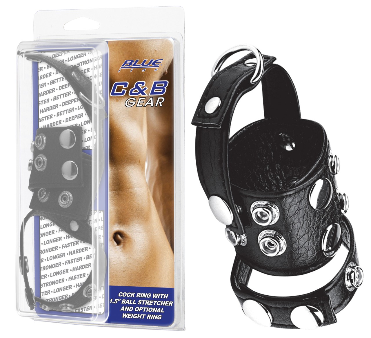 *BLUE LINE C&B GEAR Cock Ring With 1,5′ Ball Stretcher And Weightring –